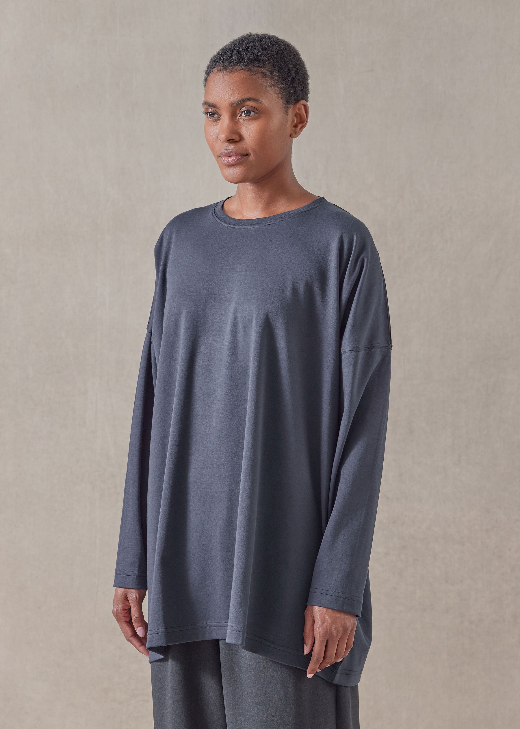 cotton jersey long sleeve boat neck t-shirt - long