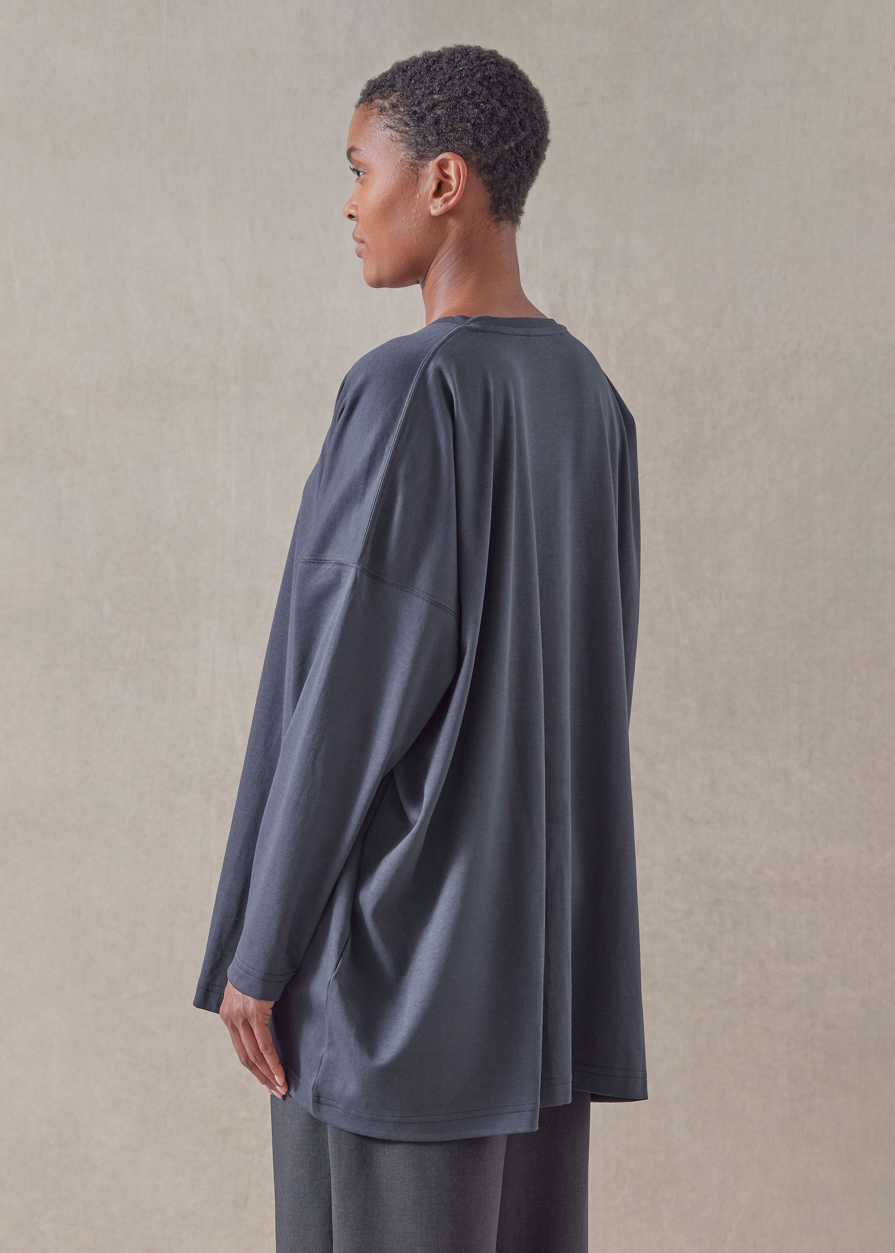 cotton jersey long sleeve boat neck t-shirt - long