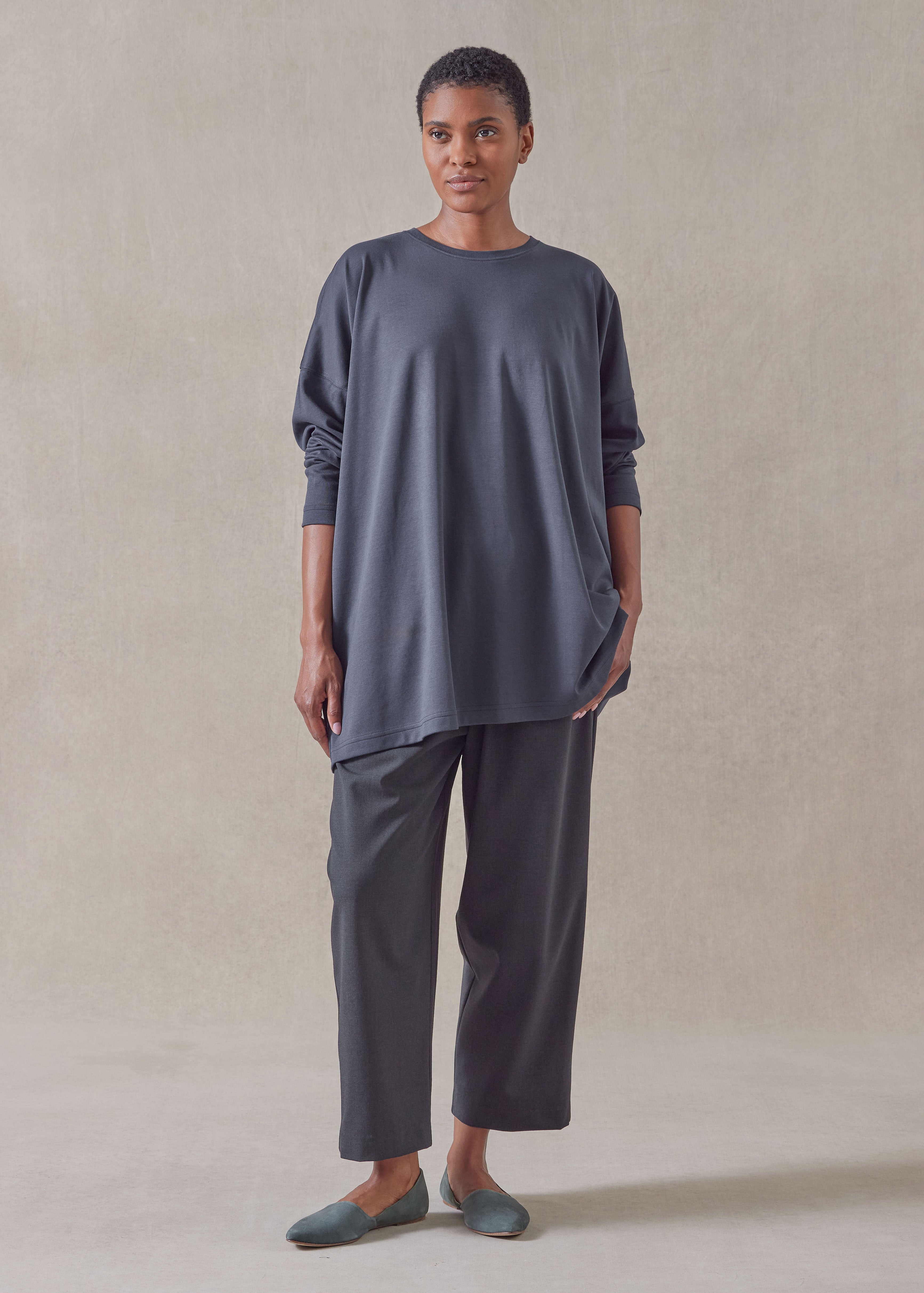 cotton jersey long sleeve boat neck t-shirt - long (navydark)