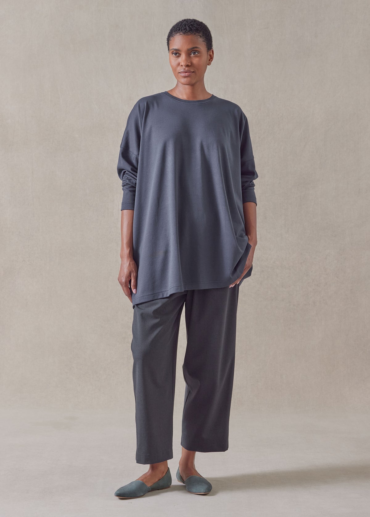 cotton jersey long sleeve boat neck t-shirt - long