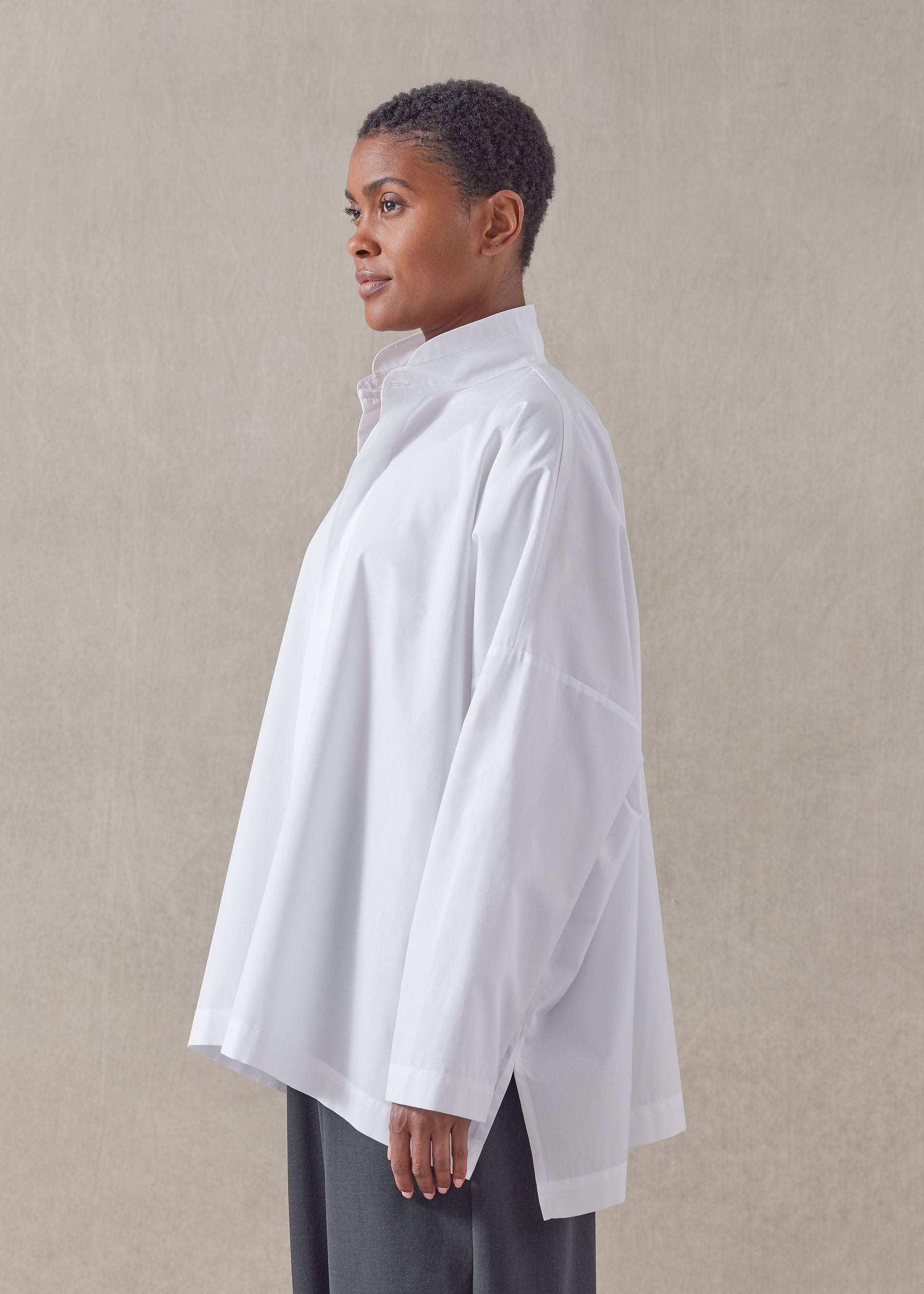 cotton wide longer back double stand collar shirt - mid plus