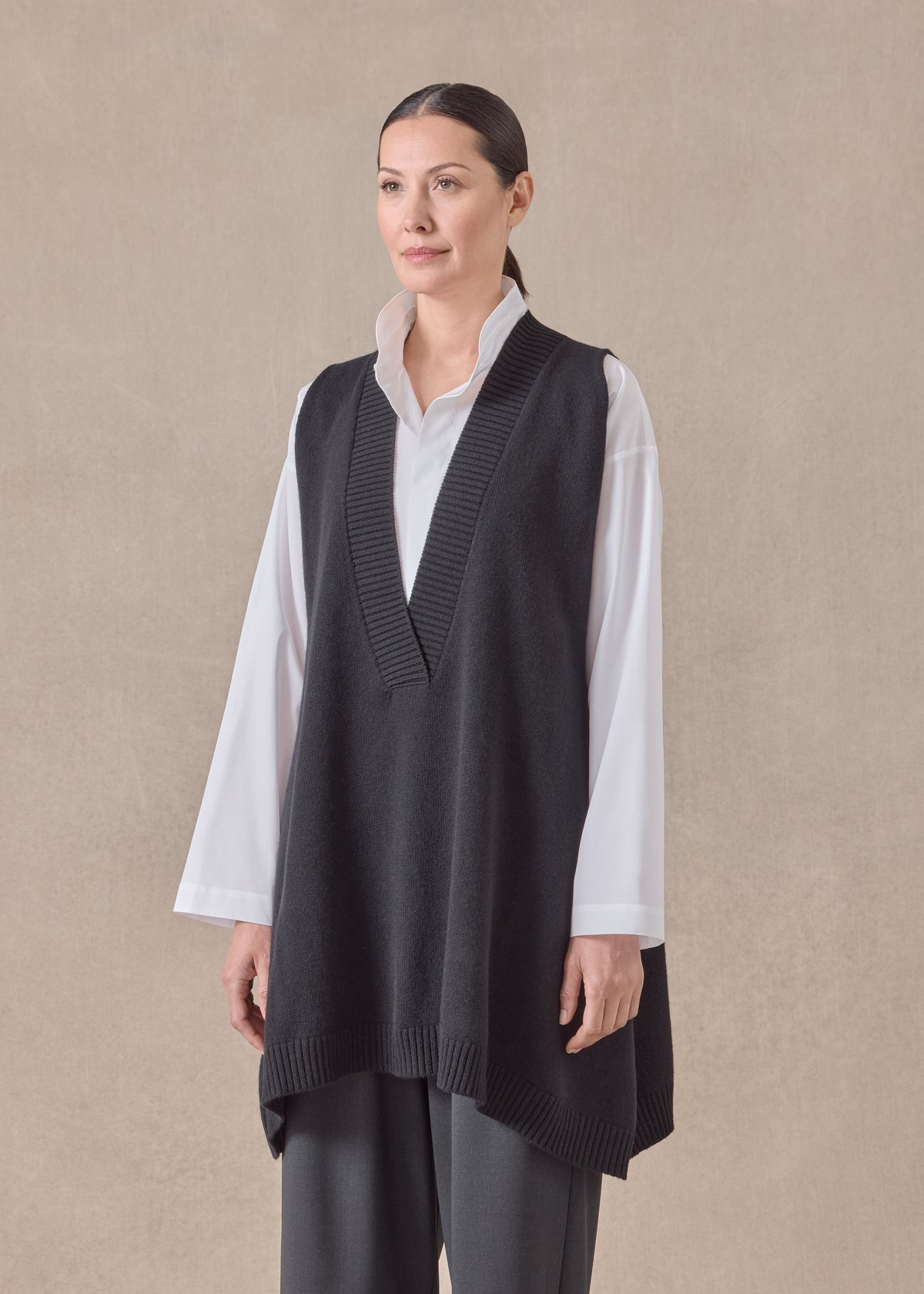 cashmere a-line sleeveless deep v-neck sweater - long plus