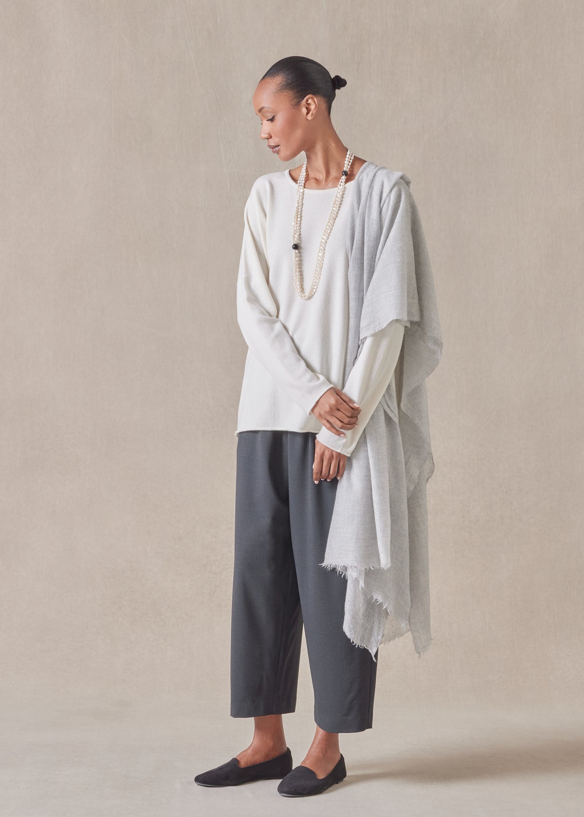 cashmere slim sleeve raw edge bateau neck sweater - mid plus