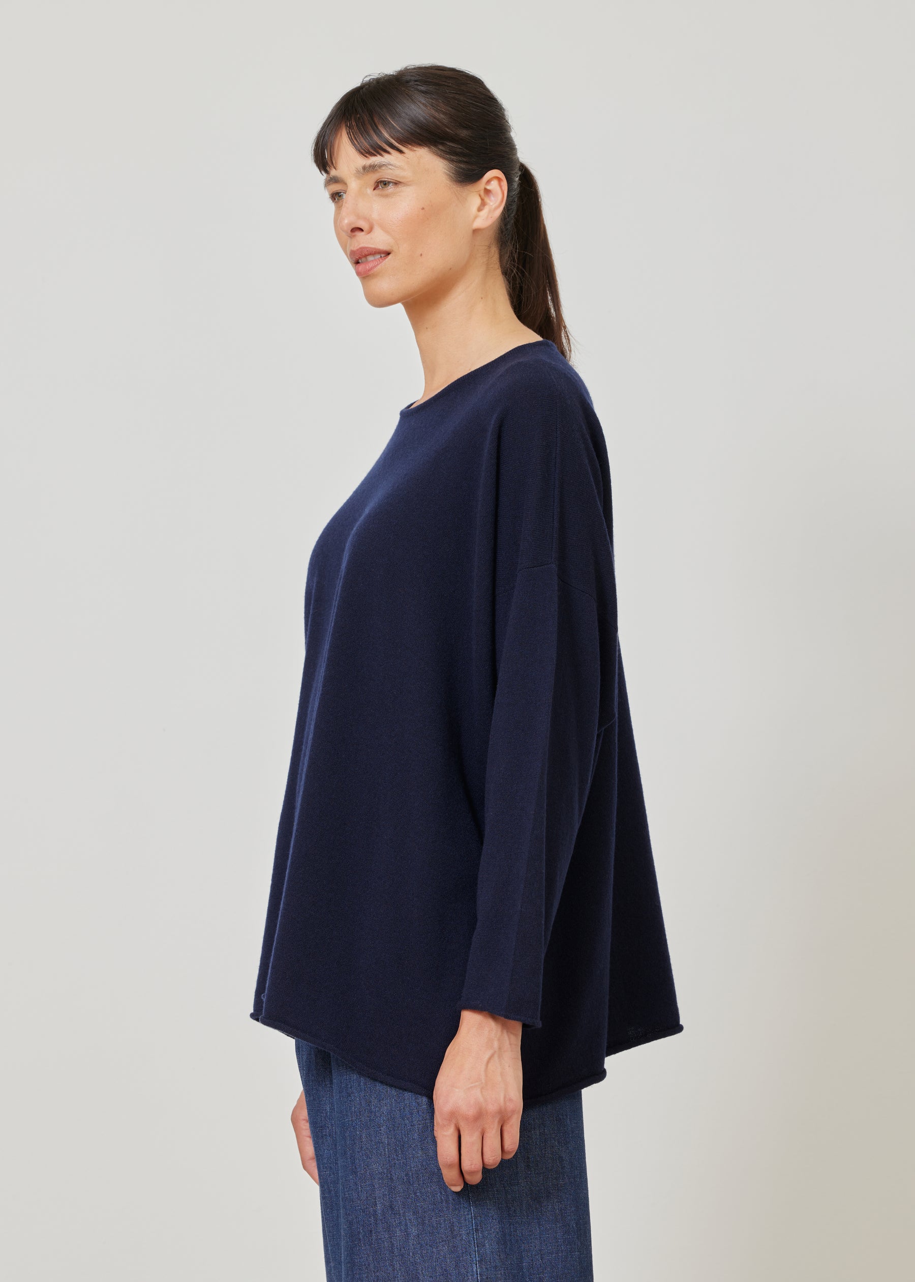 A-line bateau neck sweater - long dark