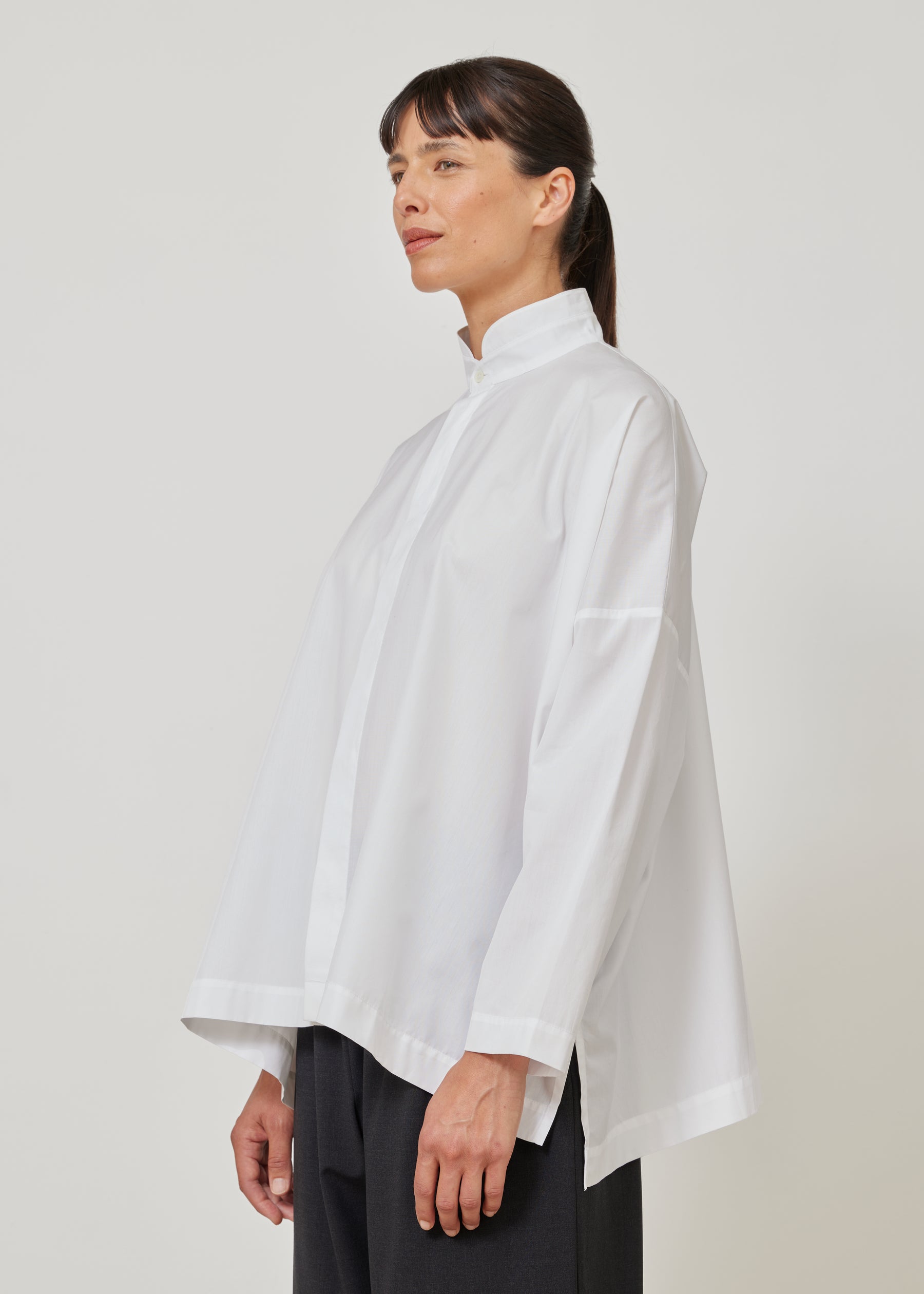 wide longer back double stand collar shirt - mid plus