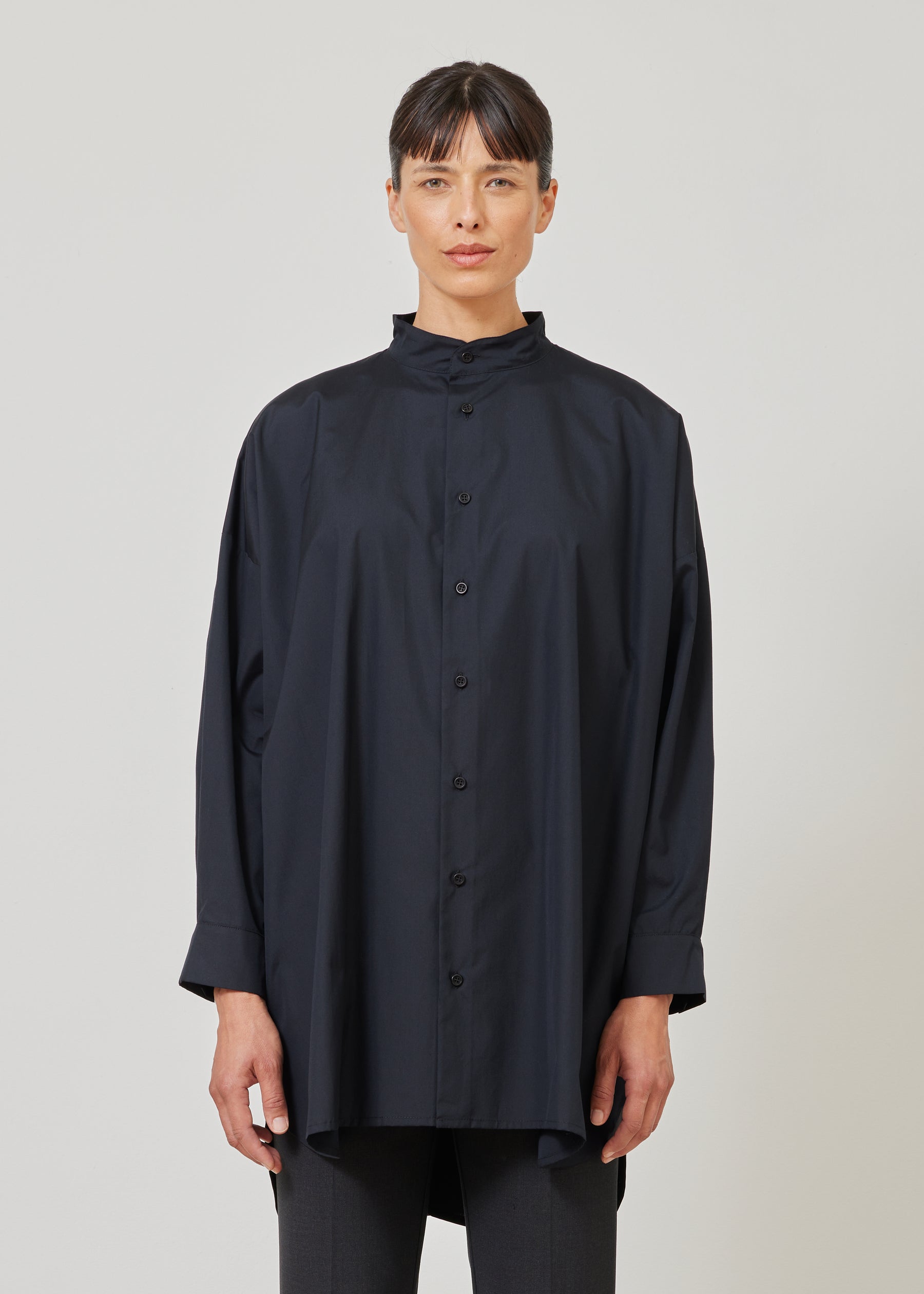 wide a-line collarless classic shirt - long plus