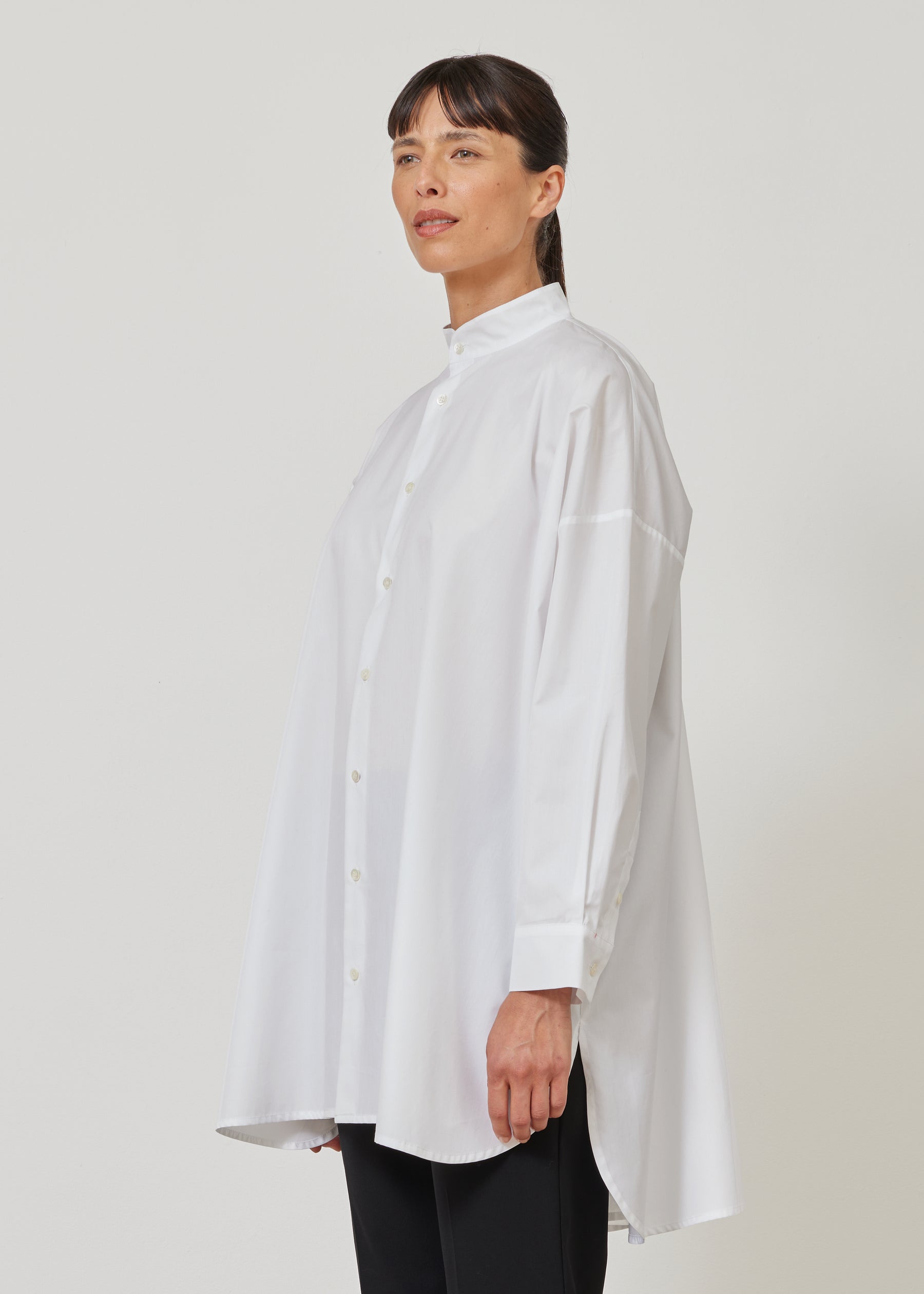 wide a-line collarless classic shirt - long plus