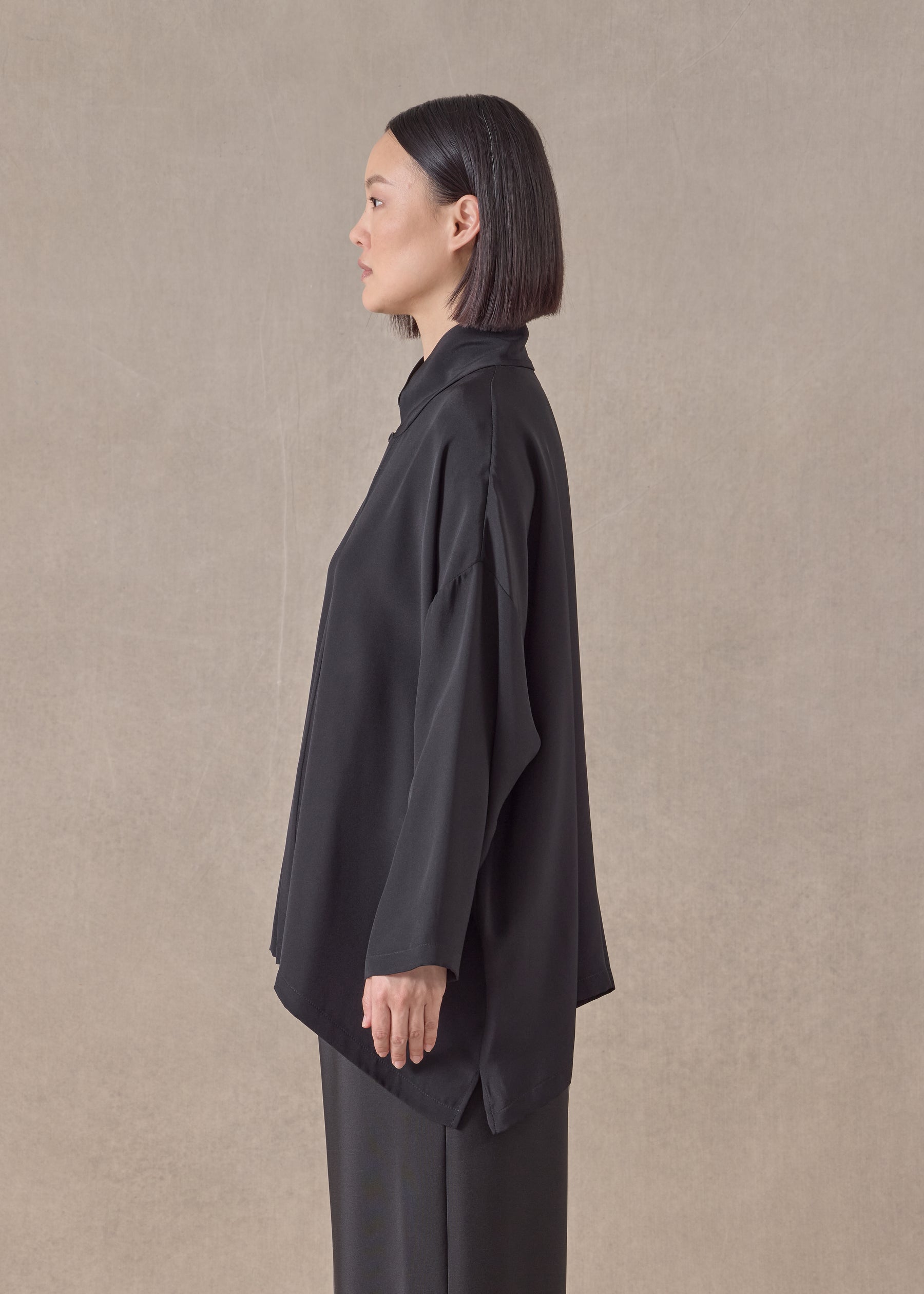 silk wide a-line shirt with chinese collar - mid plus