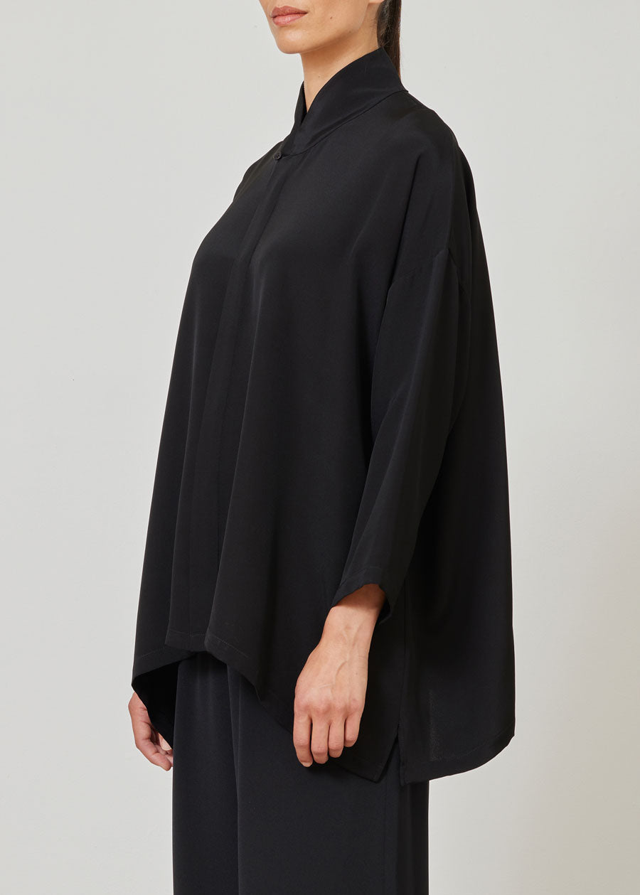 silk wide a-line shirt with chinese collar - long
