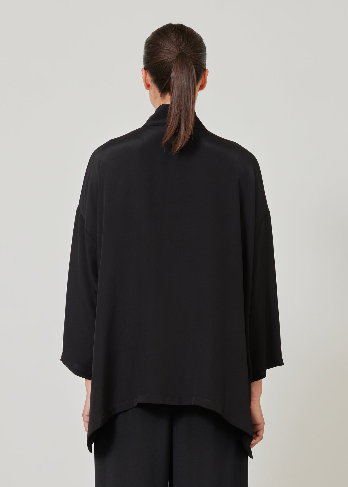 silk wide a-line shirt with chinese collar - long