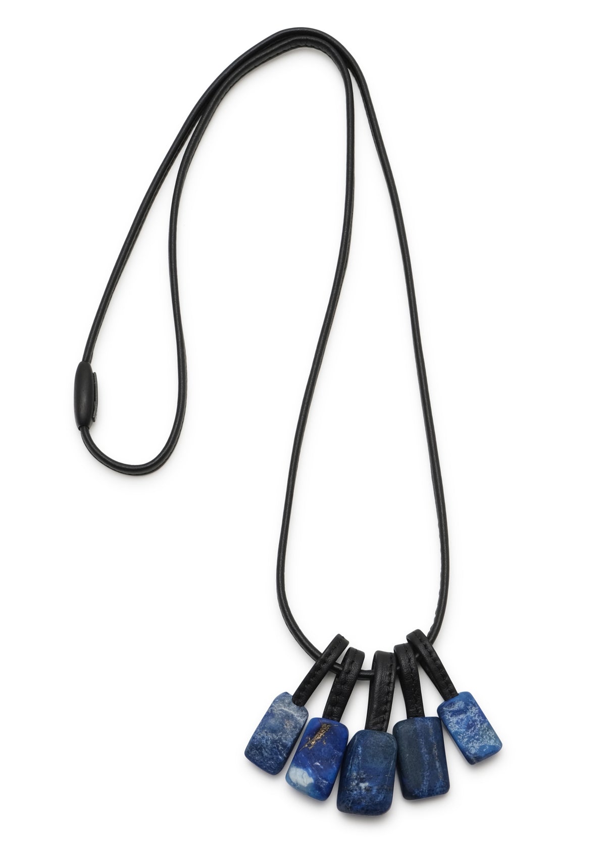 five piece leather strung lapis lazuli necklace