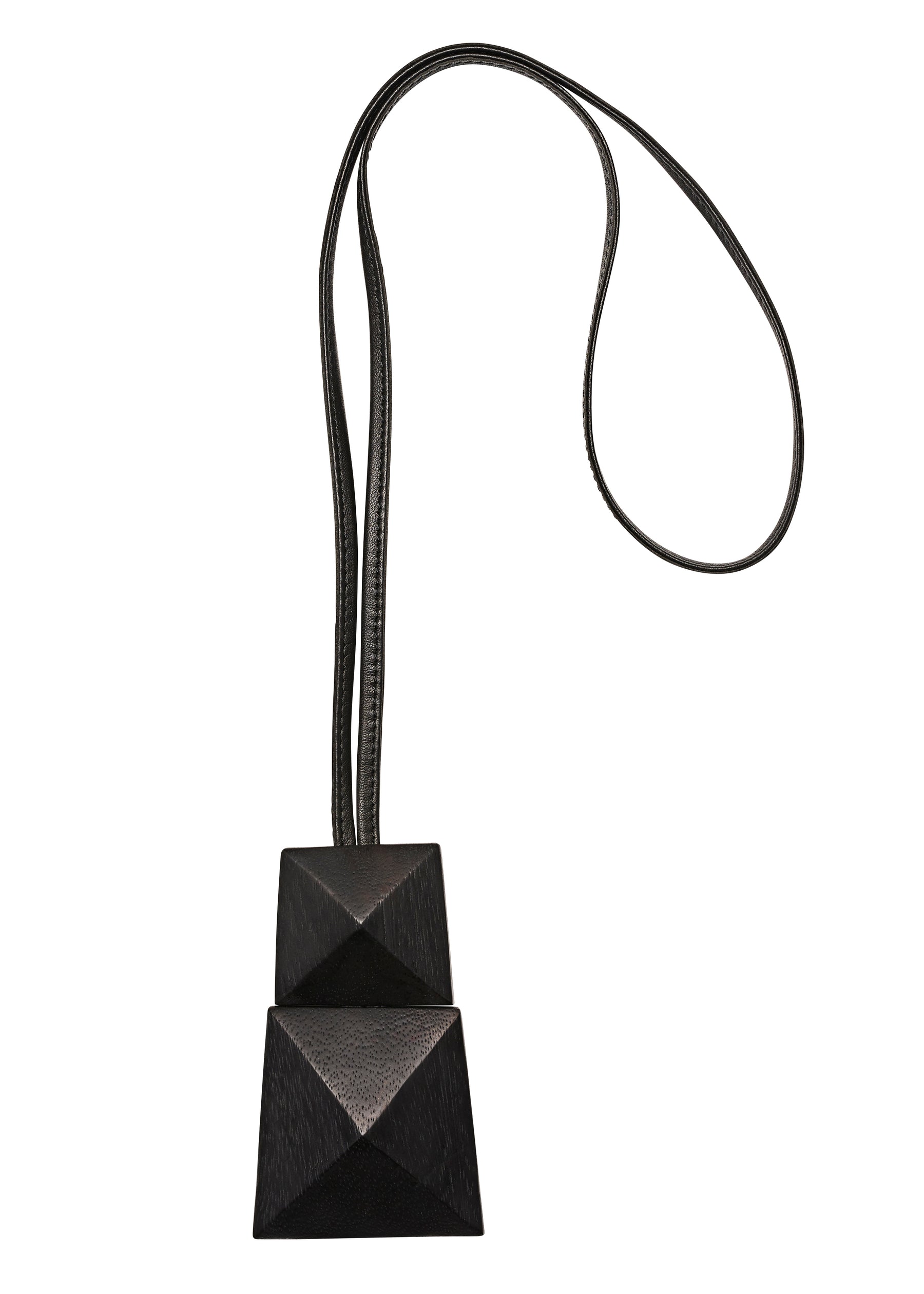 two part square pyramid acacia wood pendant