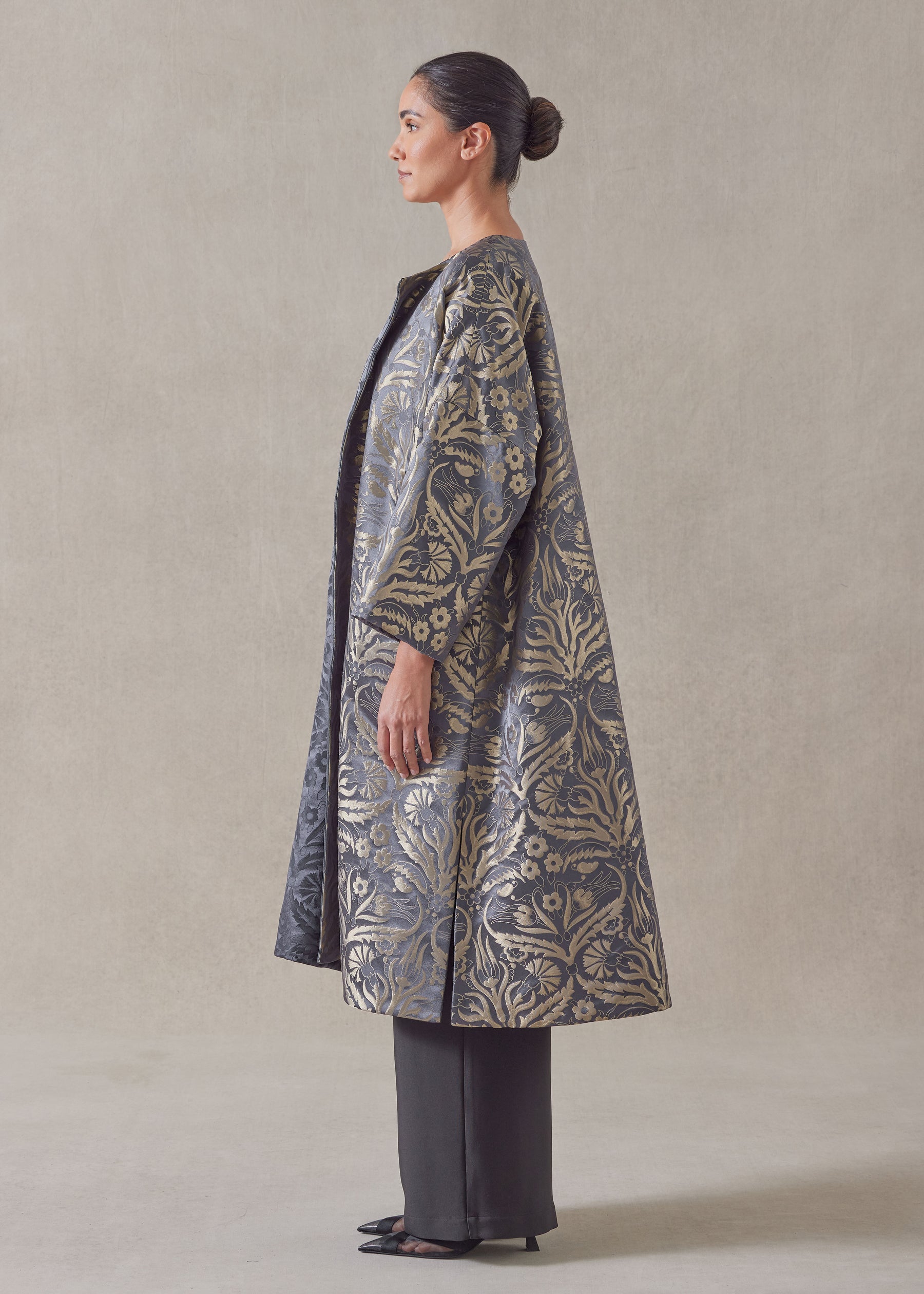 round neck chinese jacket - 3/4 length (reversible)
