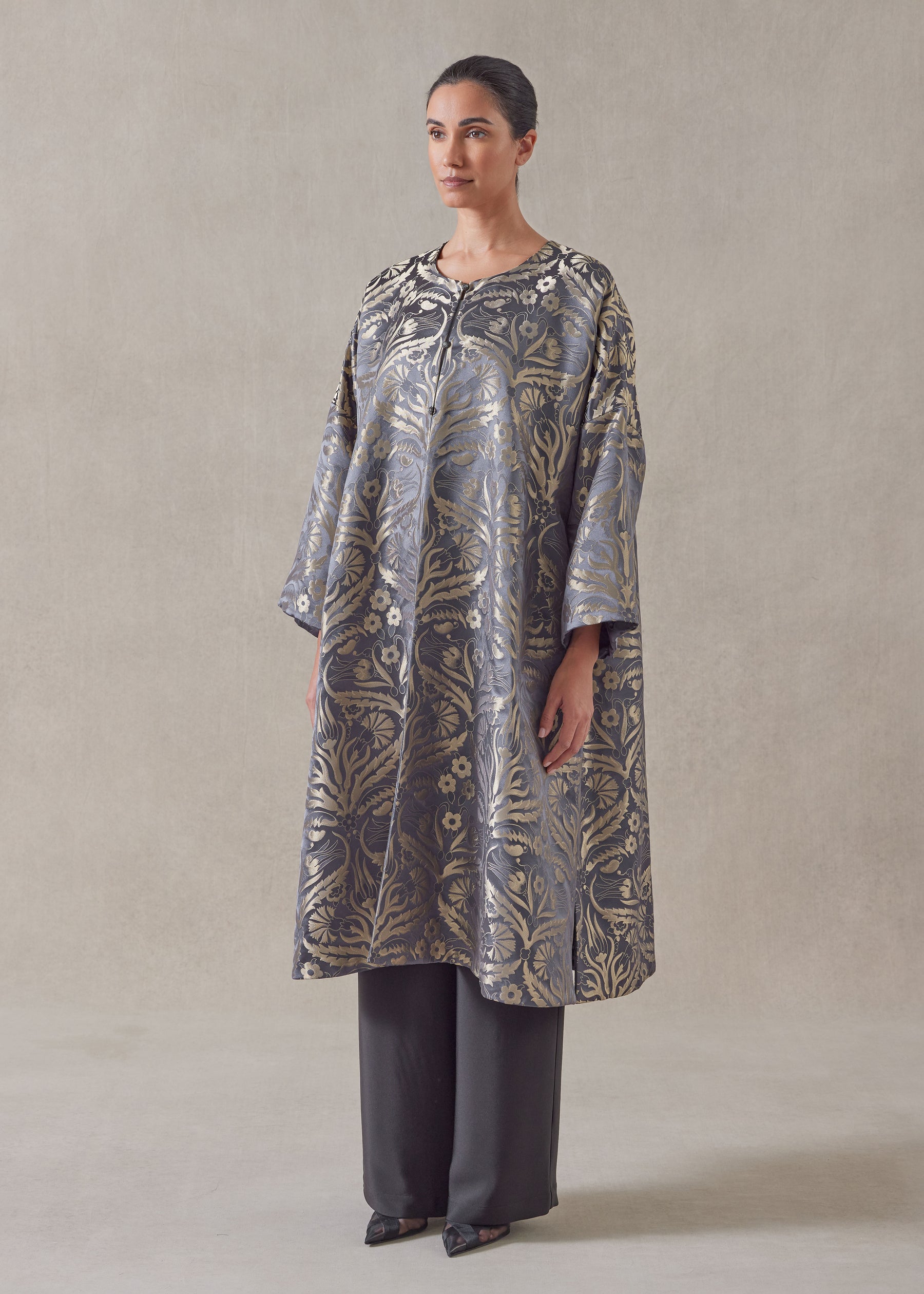 round neck chinese jacket - 3/4 length (reversible)