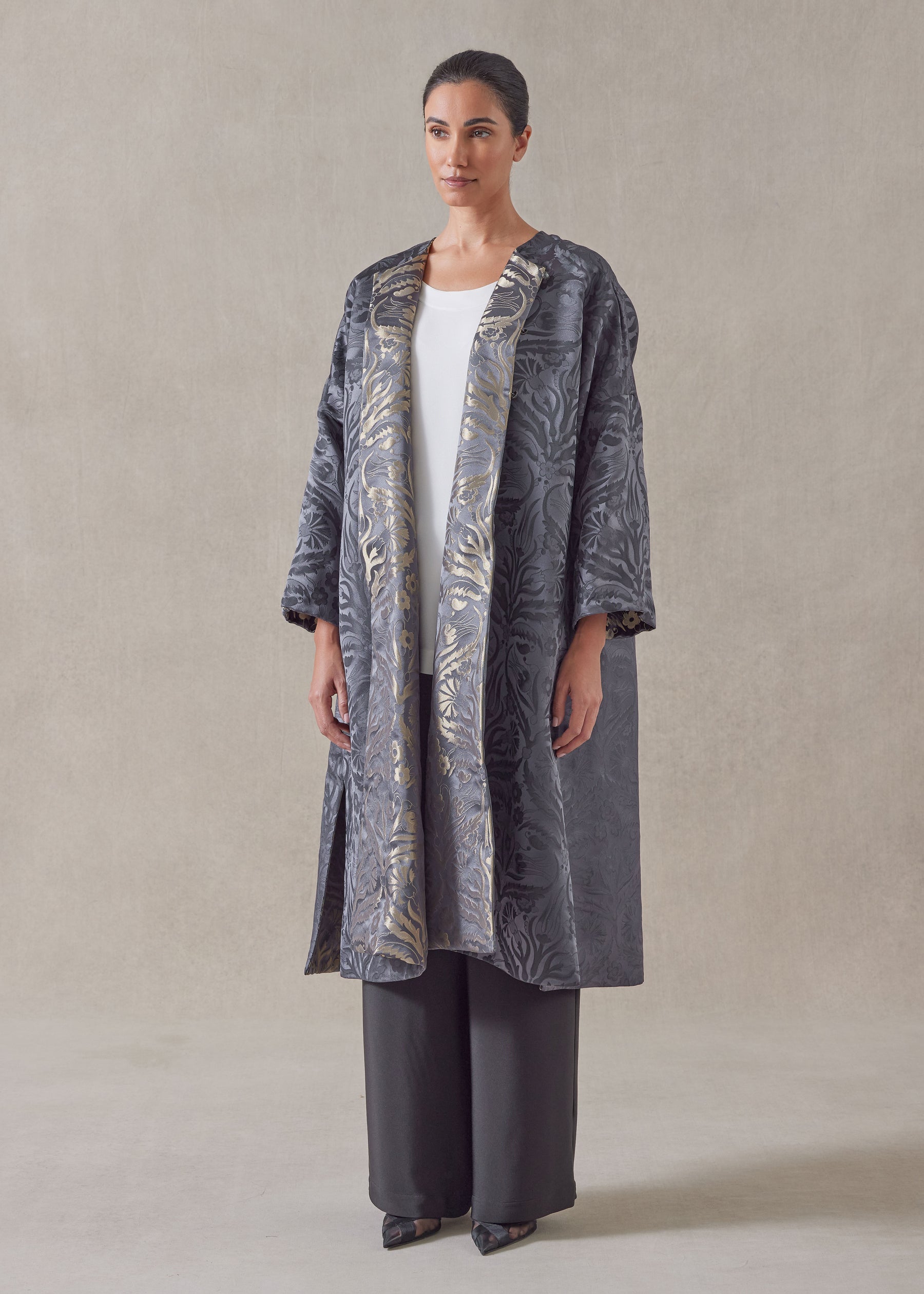 round neck chinese jacket - 3/4 length (reversible)