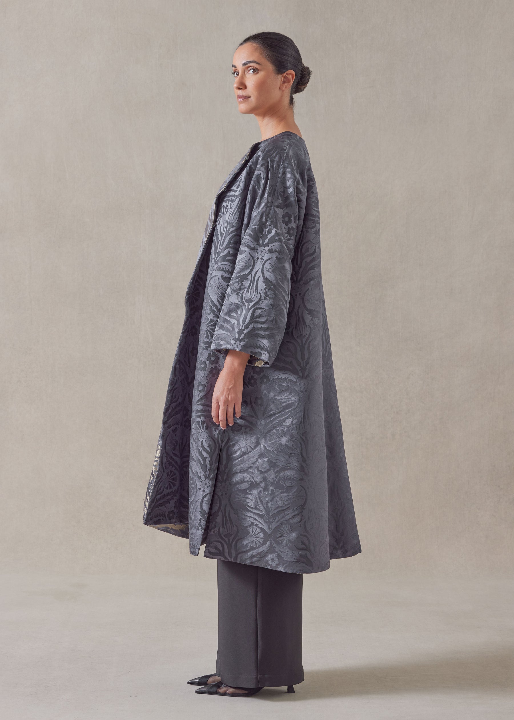 round neck chinese jacket - 3/4 length (reversible)