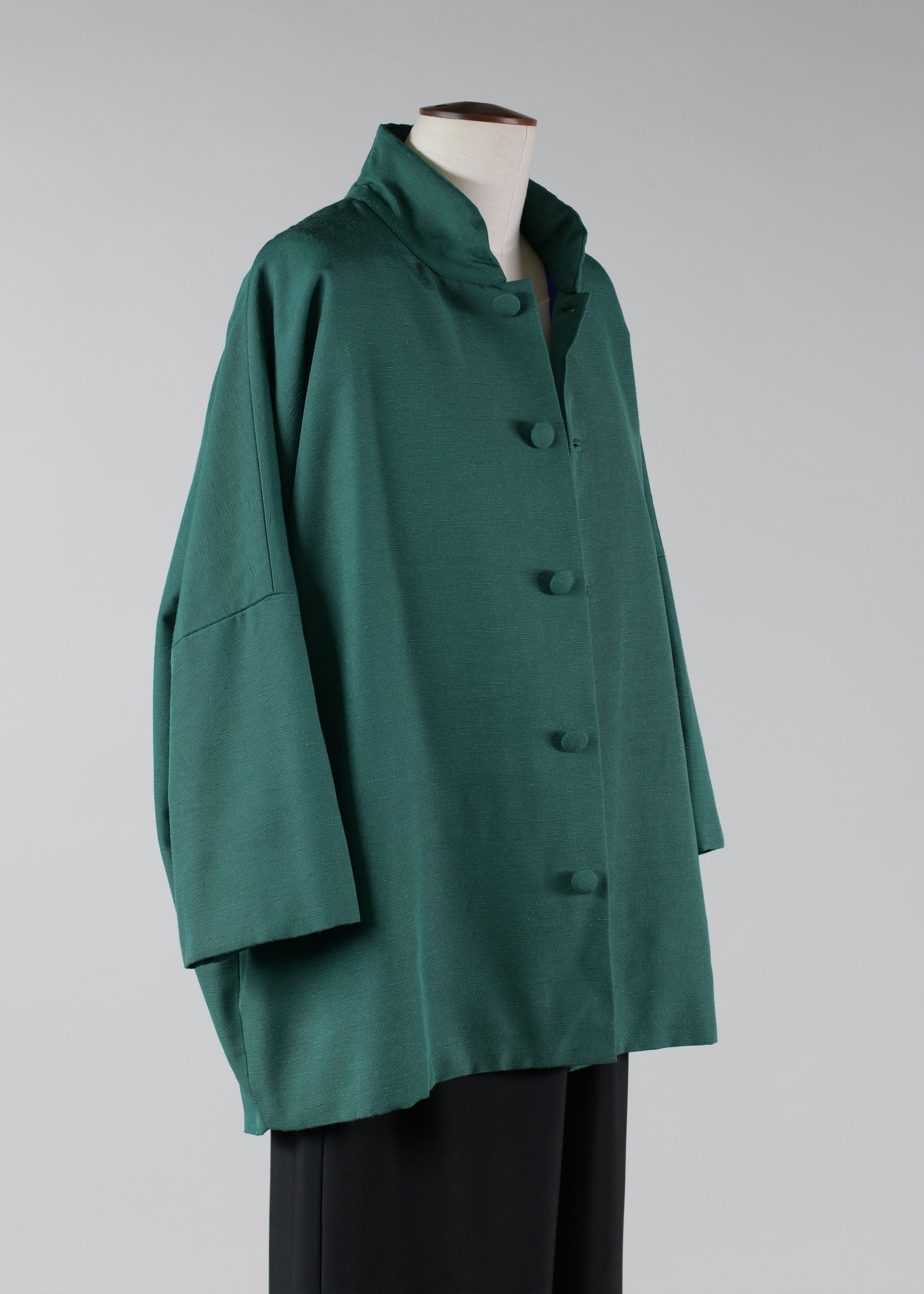 silk sloped shoulder chinese collar jacket with back button detail - long (3/4 sleeve)