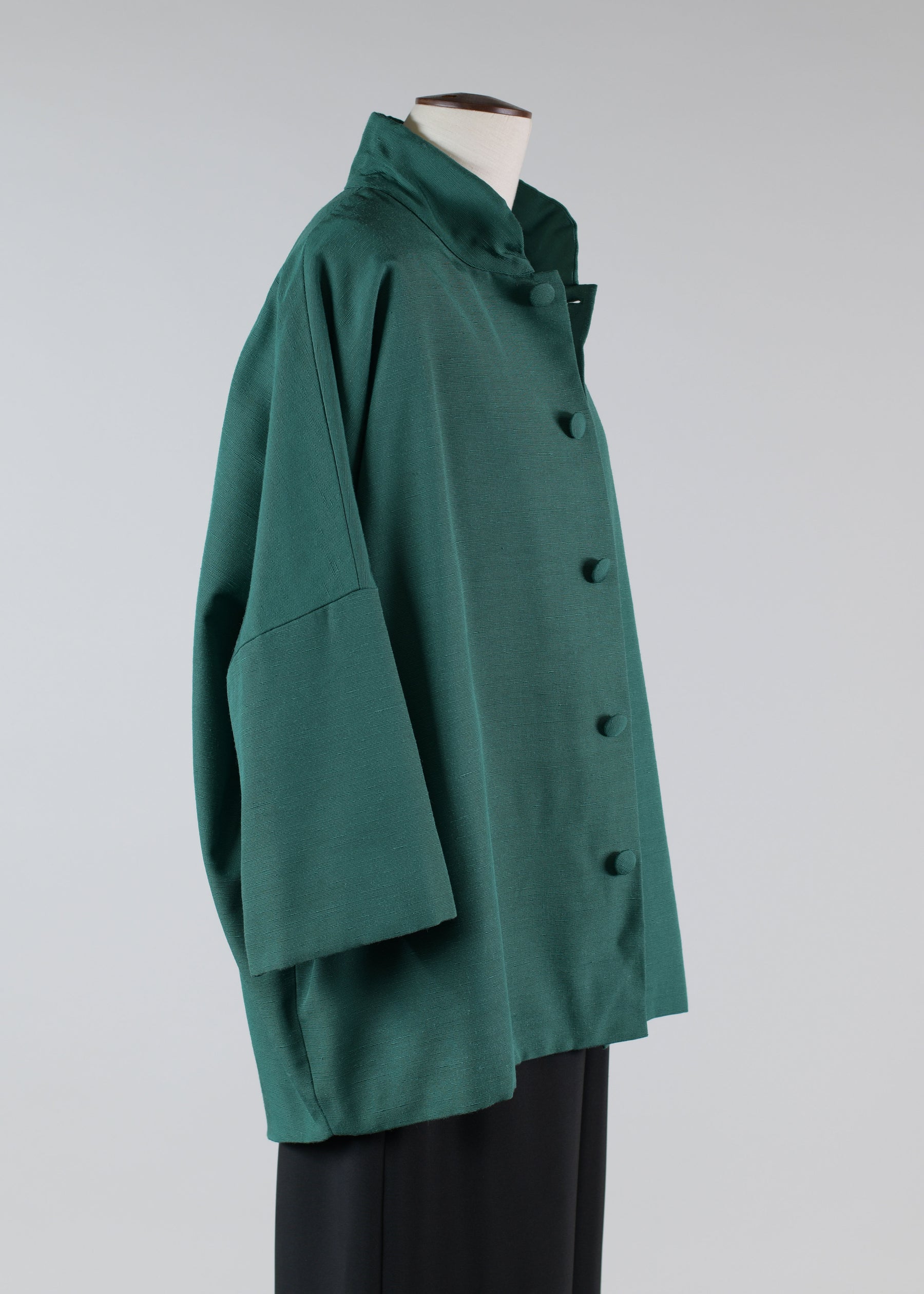silk sloped shoulder chinese collar jacket with back button detail - long (3/4 sleeve)