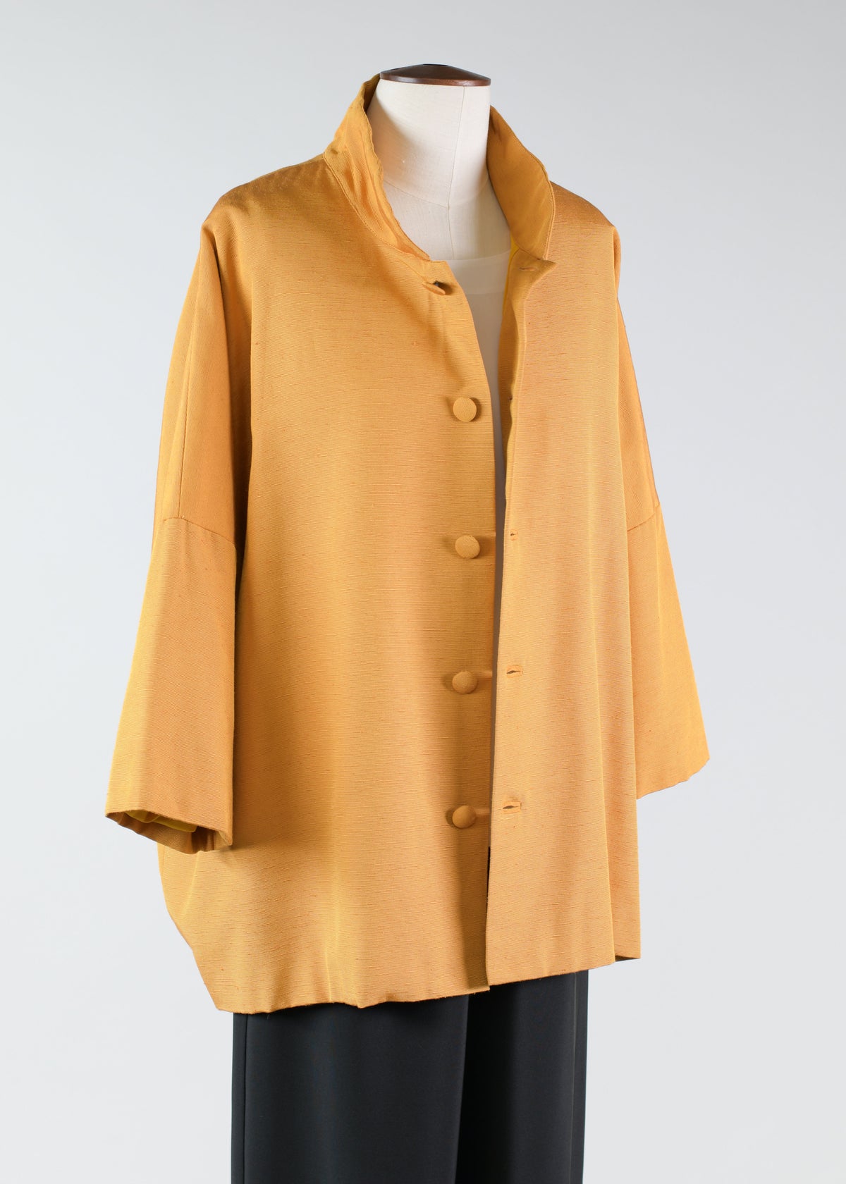 silk sloped shoulder chinese collar jacket with back button detail - long (3/4 sleeve)