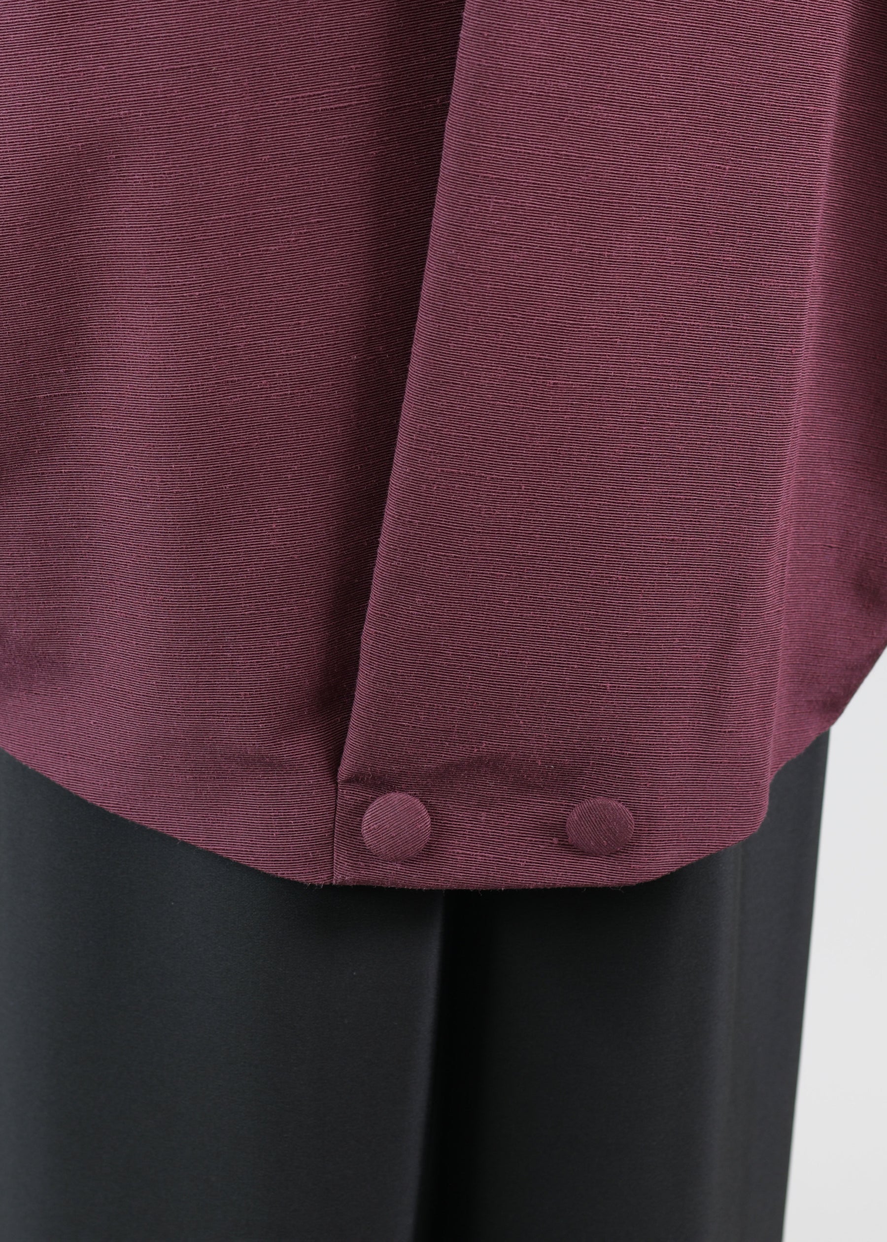 silk sloped shoulder chinese collar jacket with back button detail - long plus (3/4 sleeve)