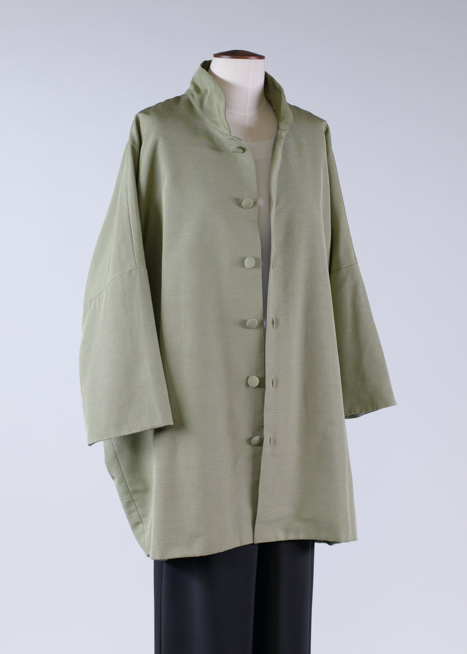 silk sloped shoulder chinese collar jacket with back button detail - long plus (3/4 sleeve)