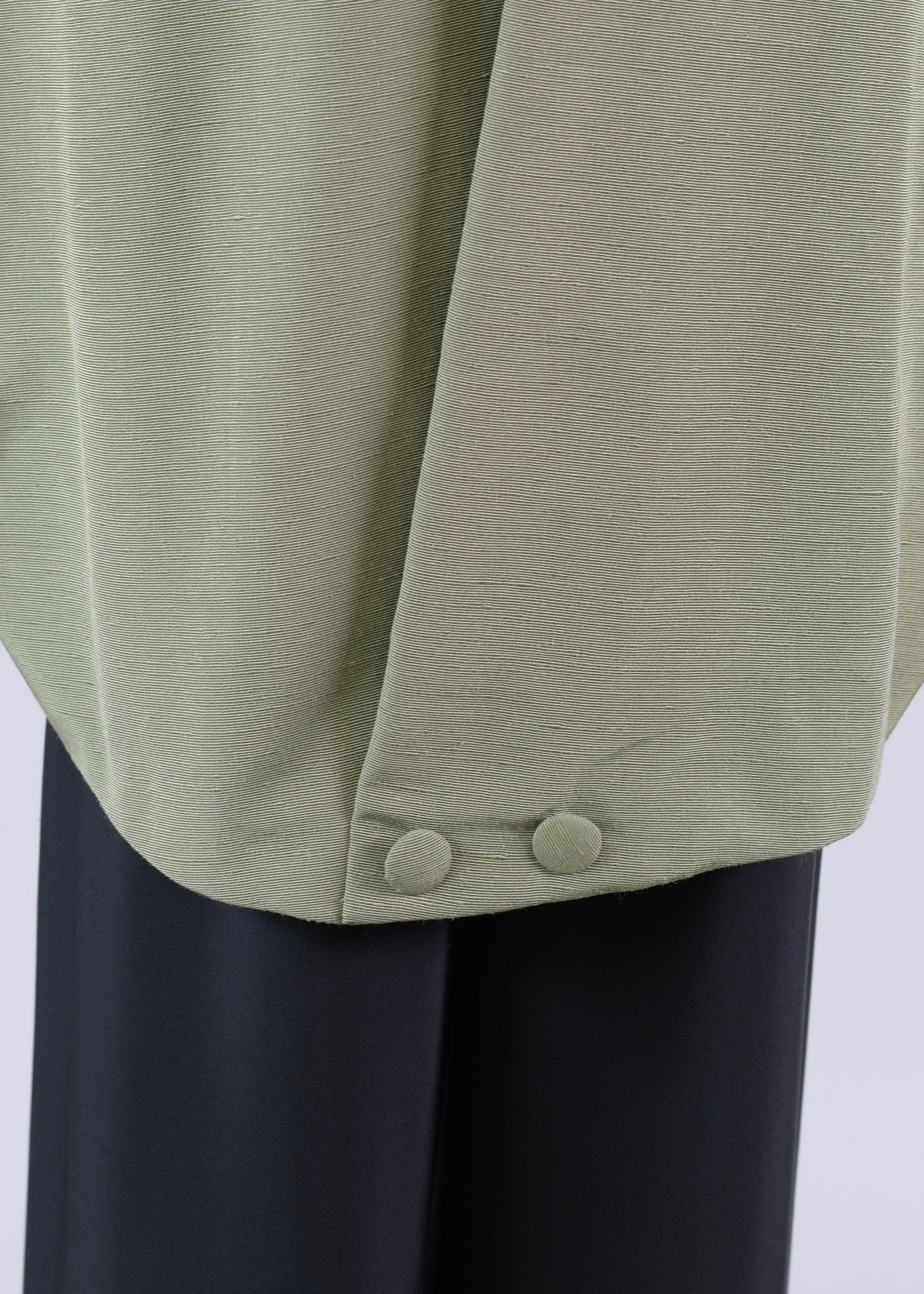 silk sloped shoulder chinese collar jacket with back button detail - long plus (3/4 sleeve)