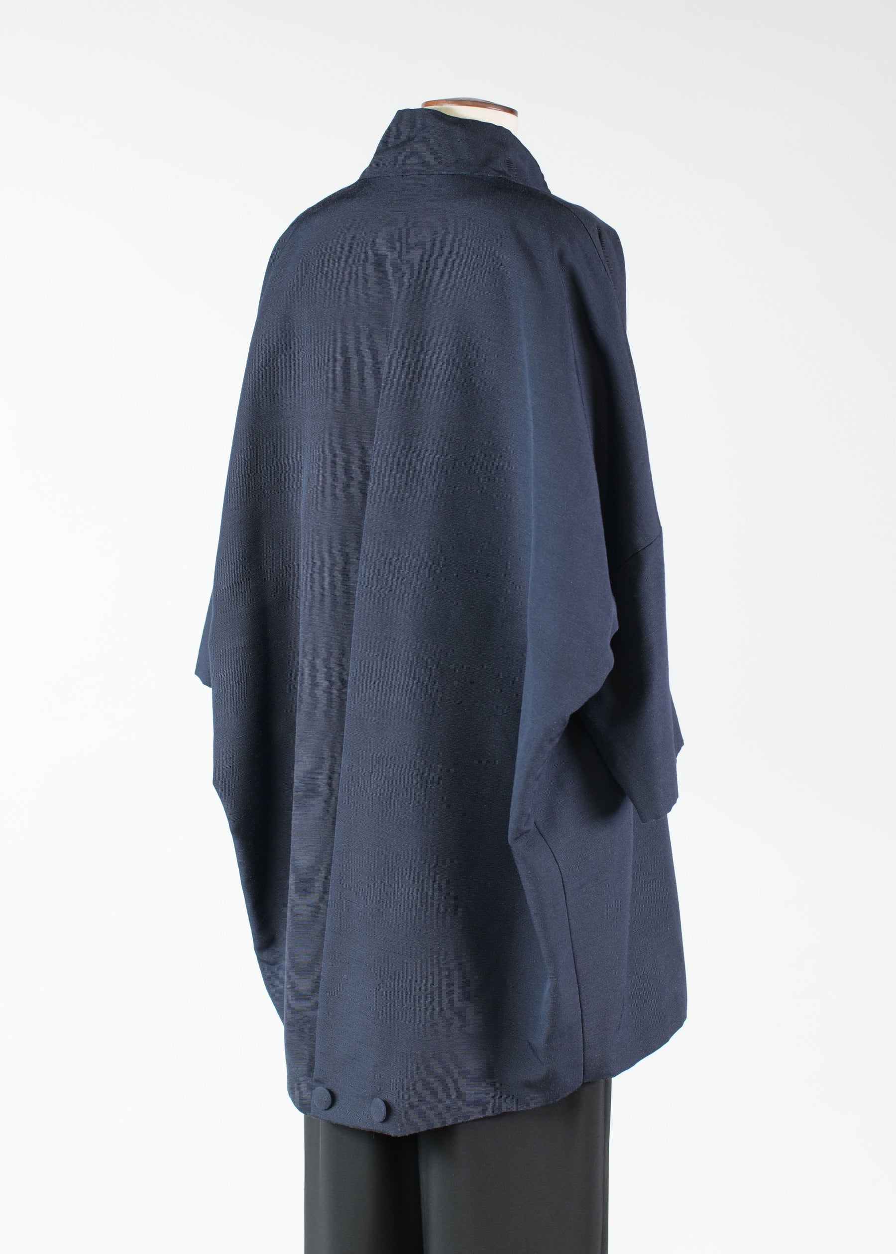 silk sloped shoulder chinese collar jacket with back button detail - long plus (3/4 sleeve)