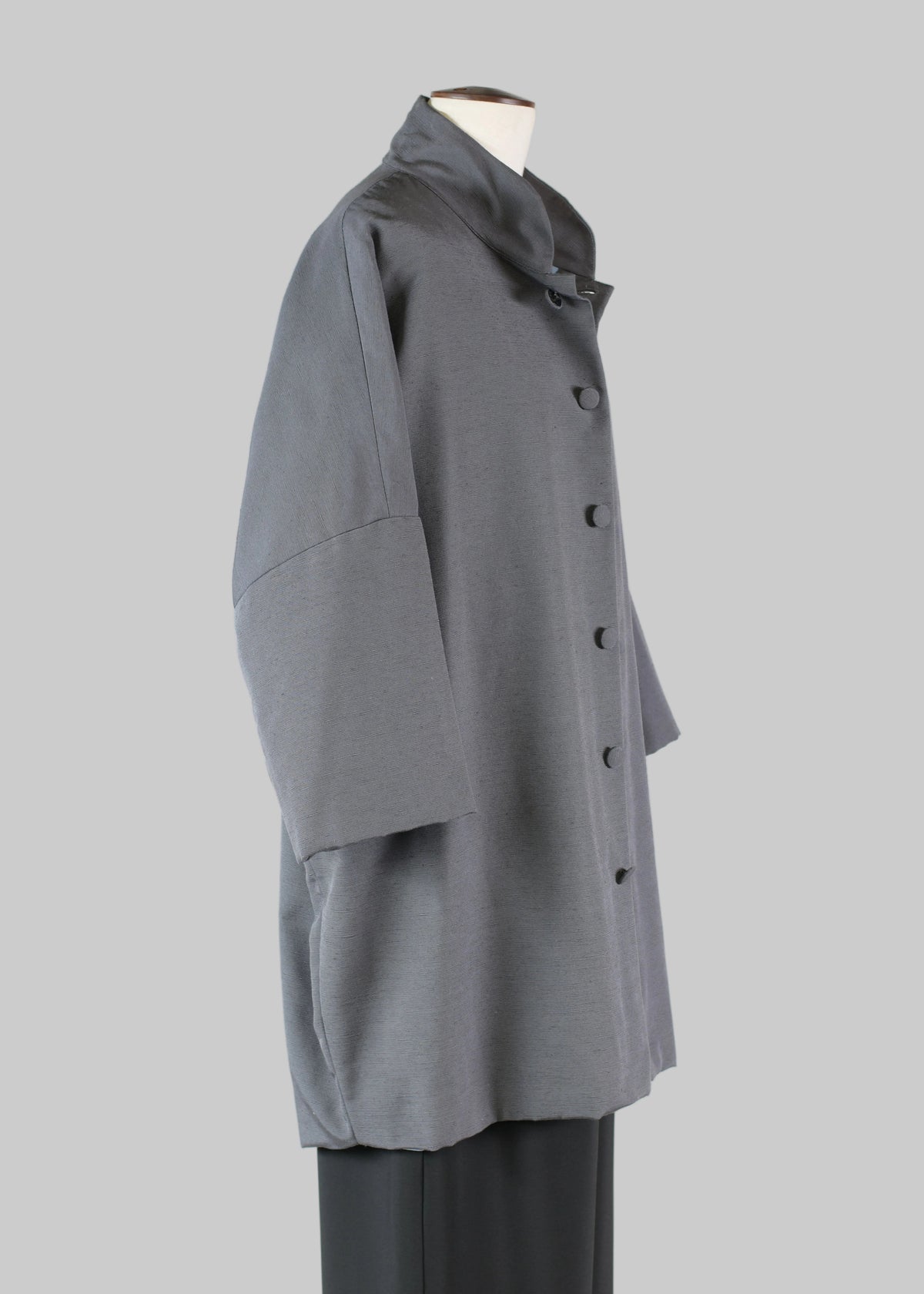 silk sloped shoulder chinese collar jacket with back button detail - long plus (3/4 sleeve)