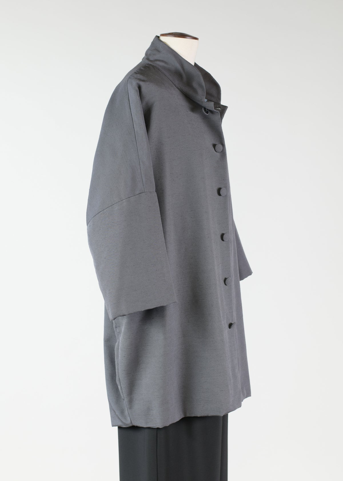 silk sloped shoulder chinese collar jacket with back button detail - long plus (3/4 sleeve)