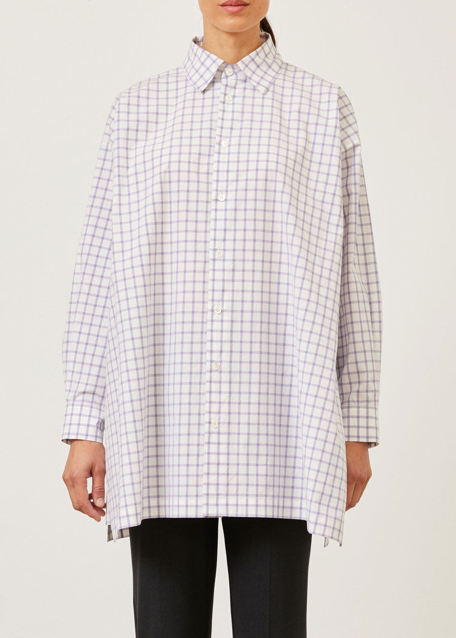 cotton slim a-line shirt with collar and stepped insert - long plus