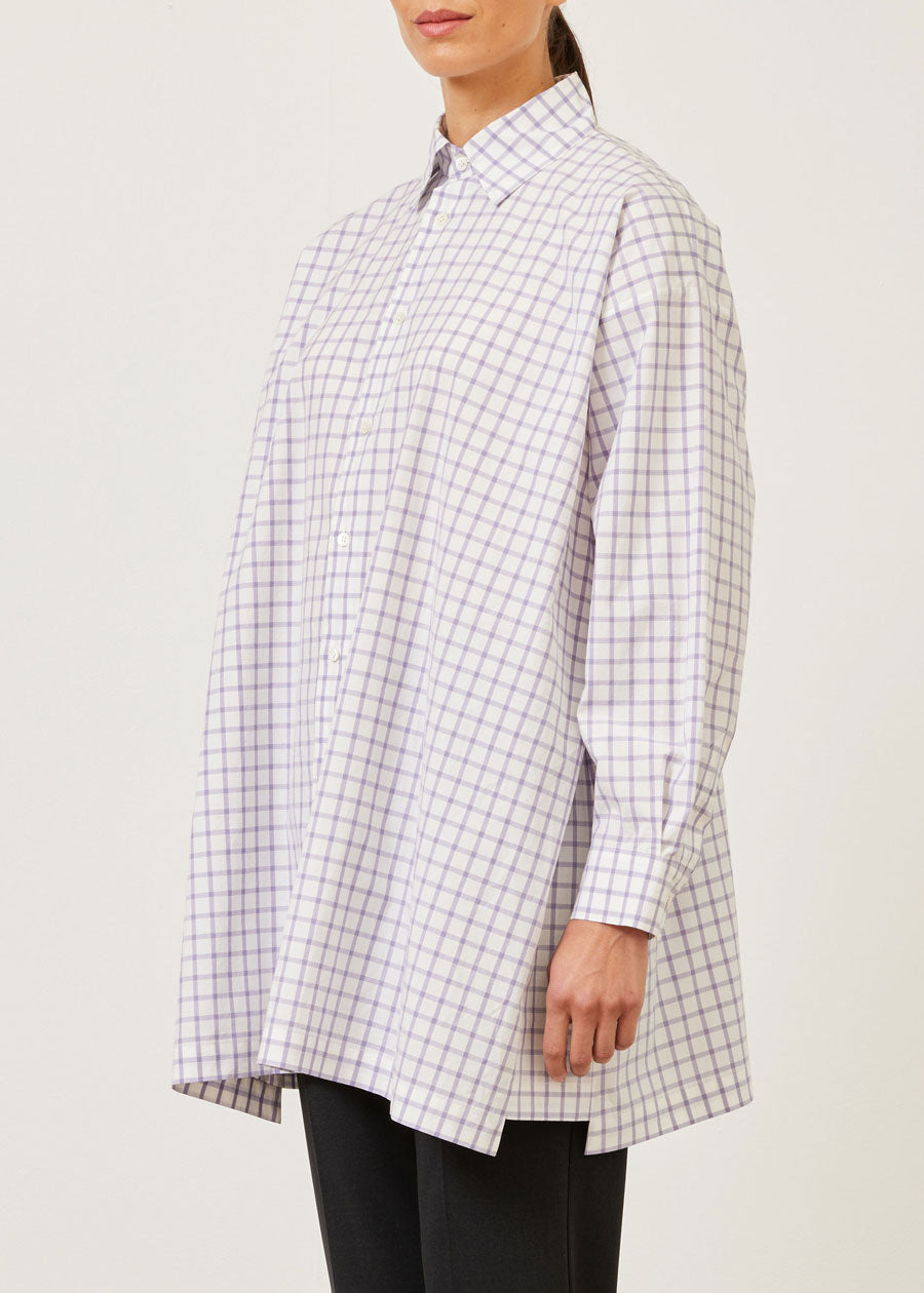 cotton slim a-line shirt with collar and stepped insert - long plus