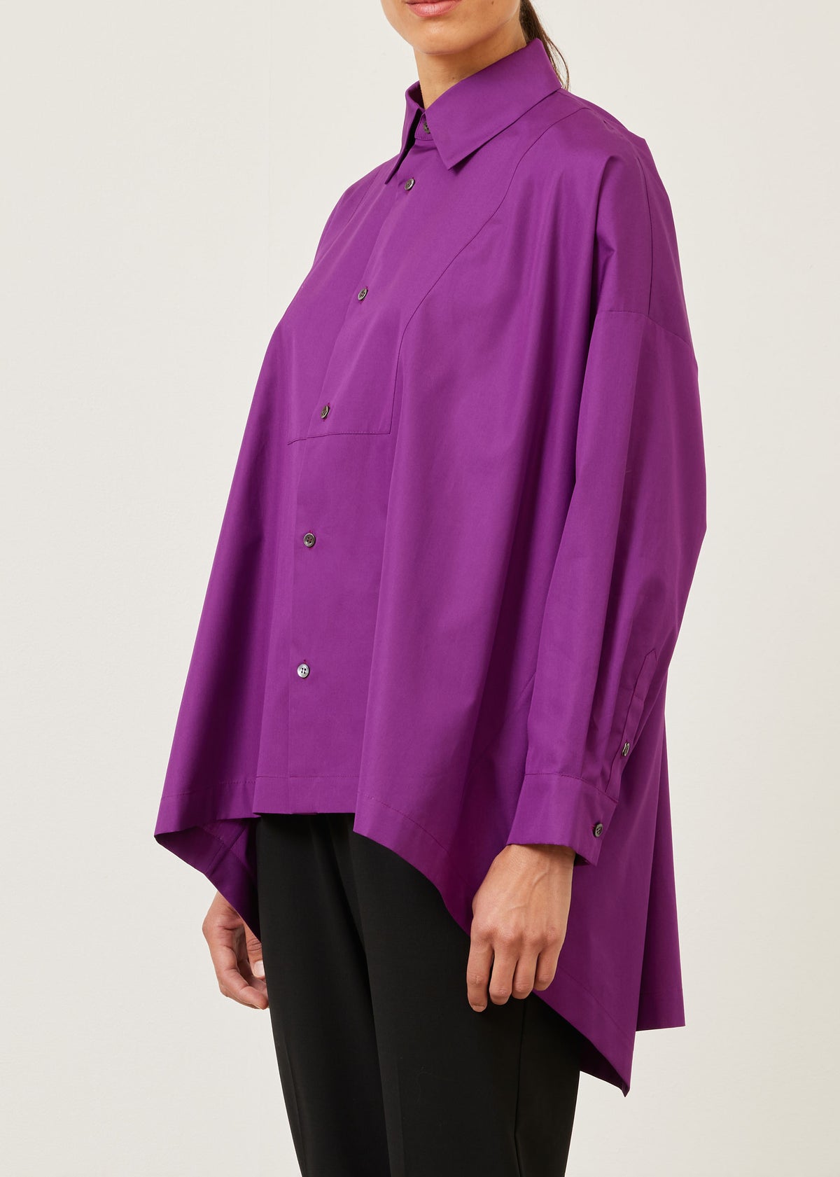 cotton smaller front larger back shirt with collar and bib front - mid plus