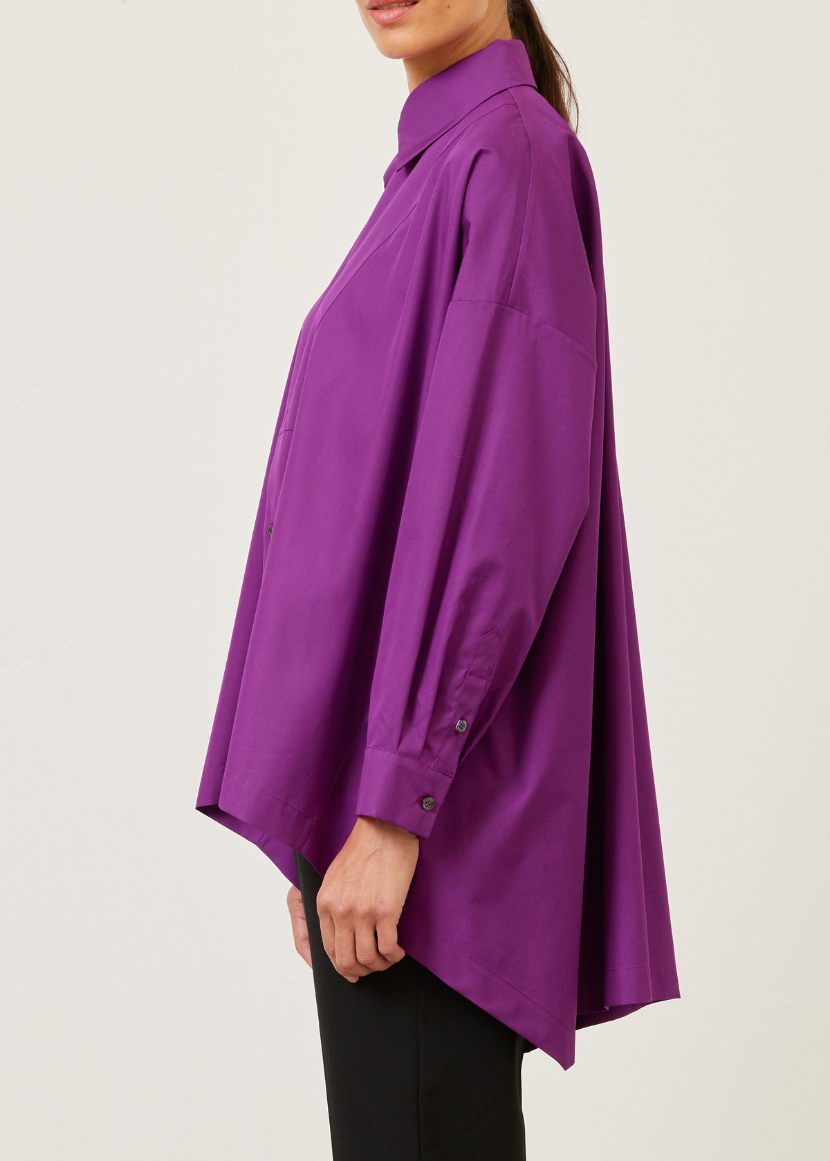 cotton smaller front larger back shirt with collar and bib front - mid plus