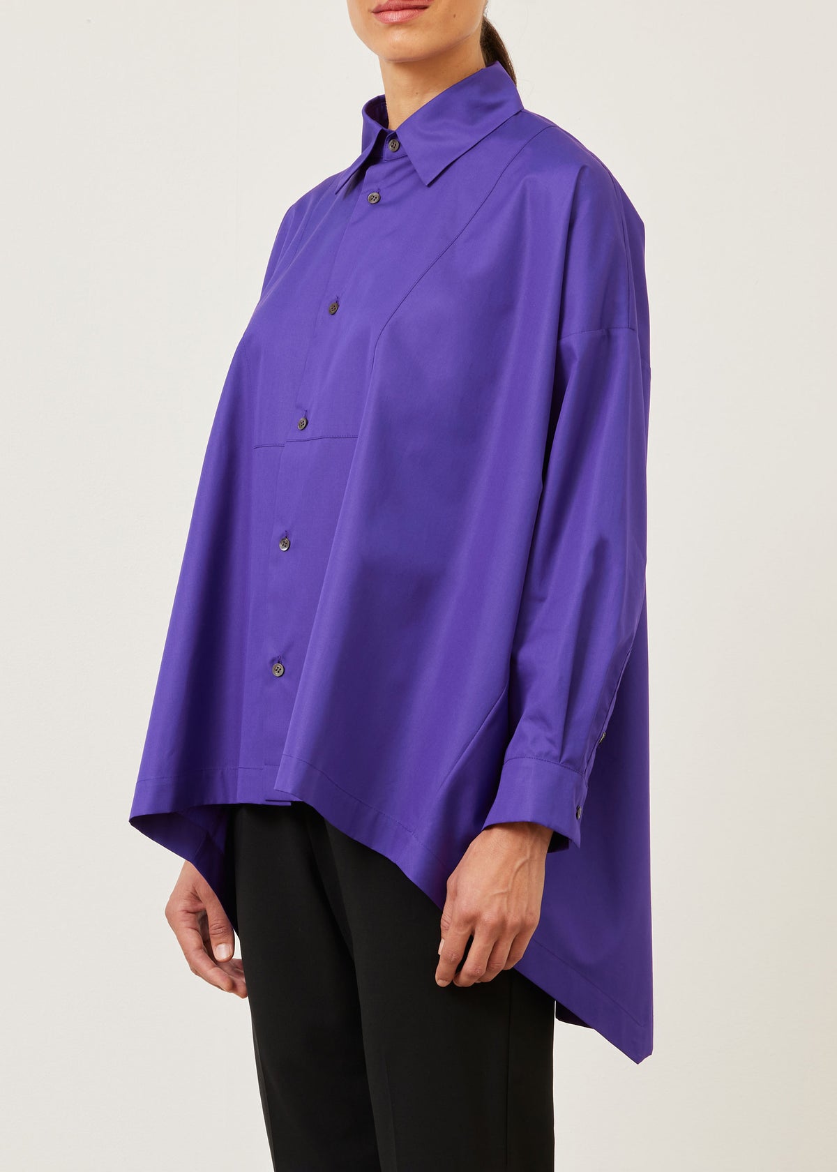 cotton smaller front larger back shirt with collar and bib front - mid plus