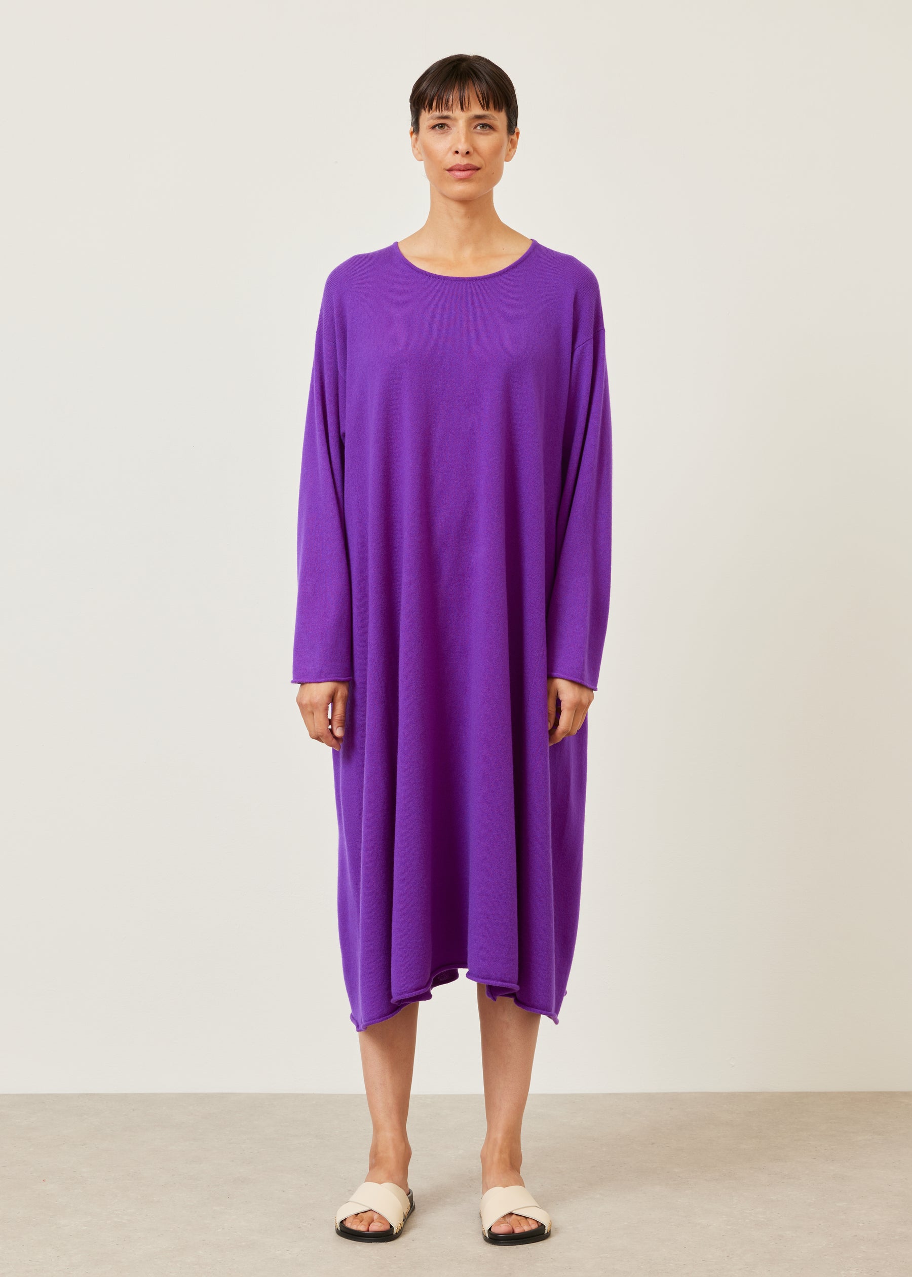 side panelled A-line bateau neck knit dress