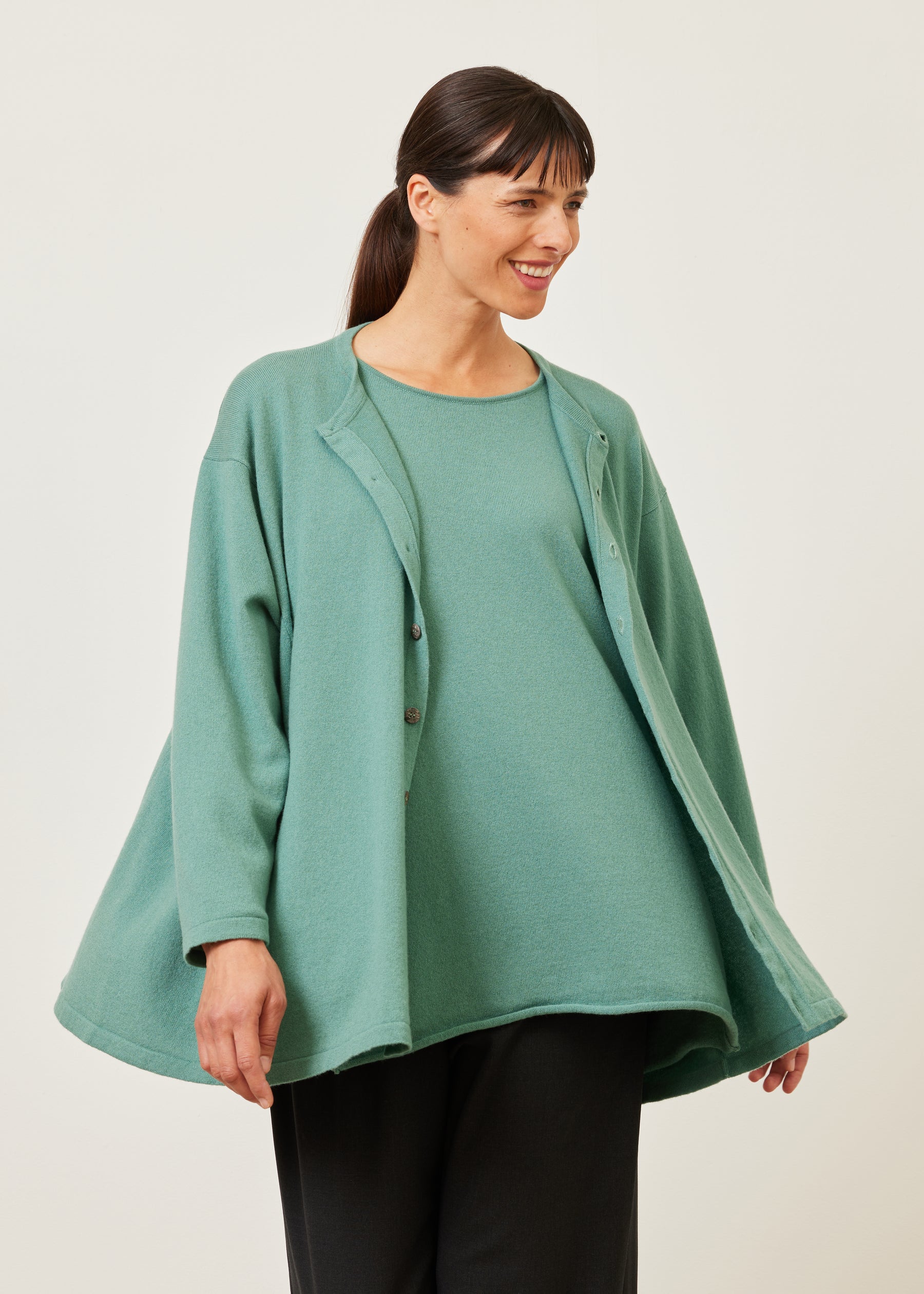 knitted side panelled cardigan - long