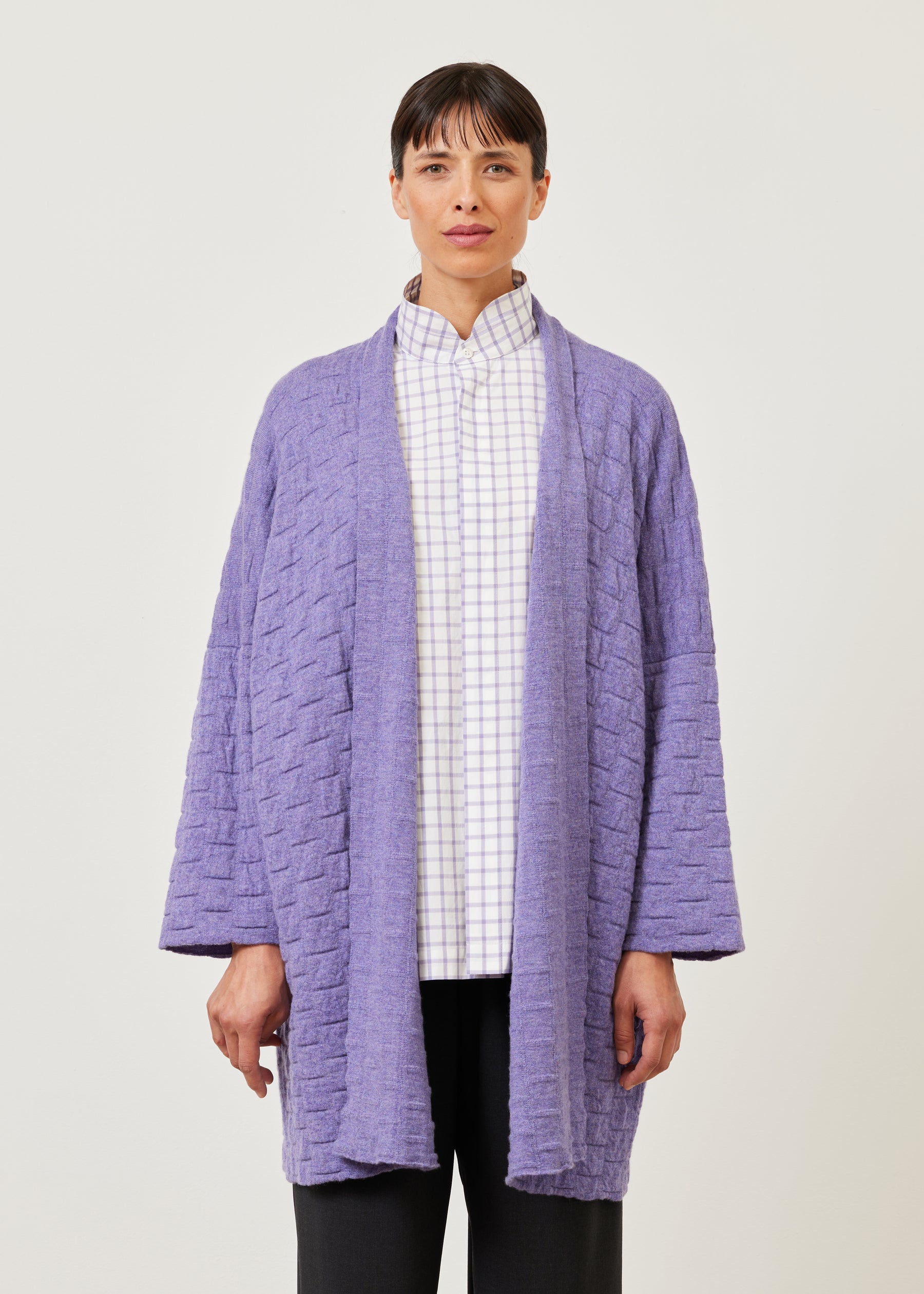 knitted scrunch shawl collar cardigan - long plus