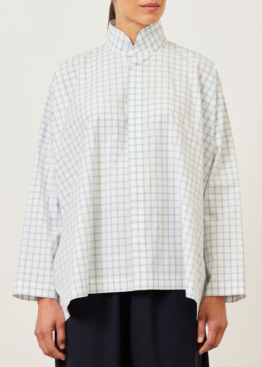 cotton wide longer back double stand collar shirt - mid plus