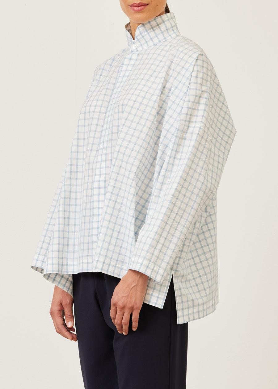 cotton wide longer back double stand collar shirt - mid plus