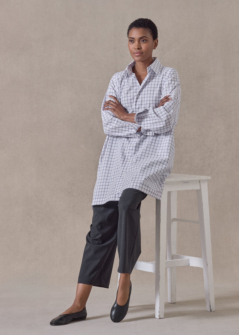 cotton slim a-line shirt with collar and stepped insert - long plus (lavender)
