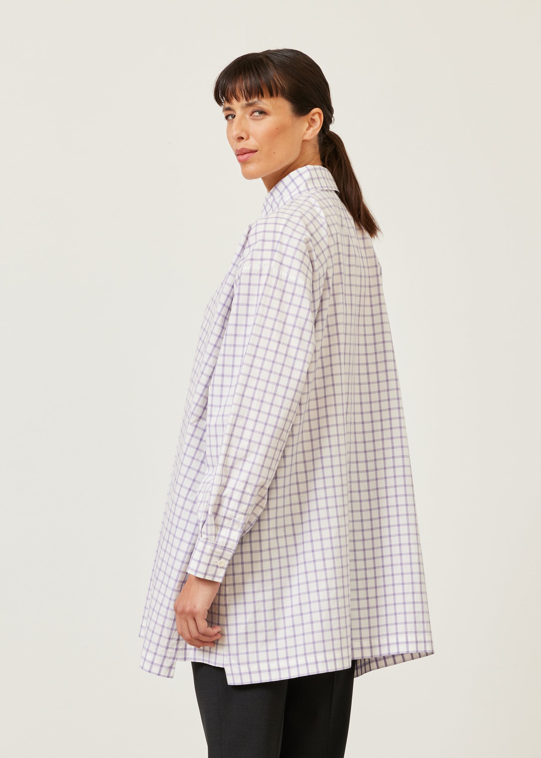 cotton slim a-line shirt with collar and stepped insert - long plus