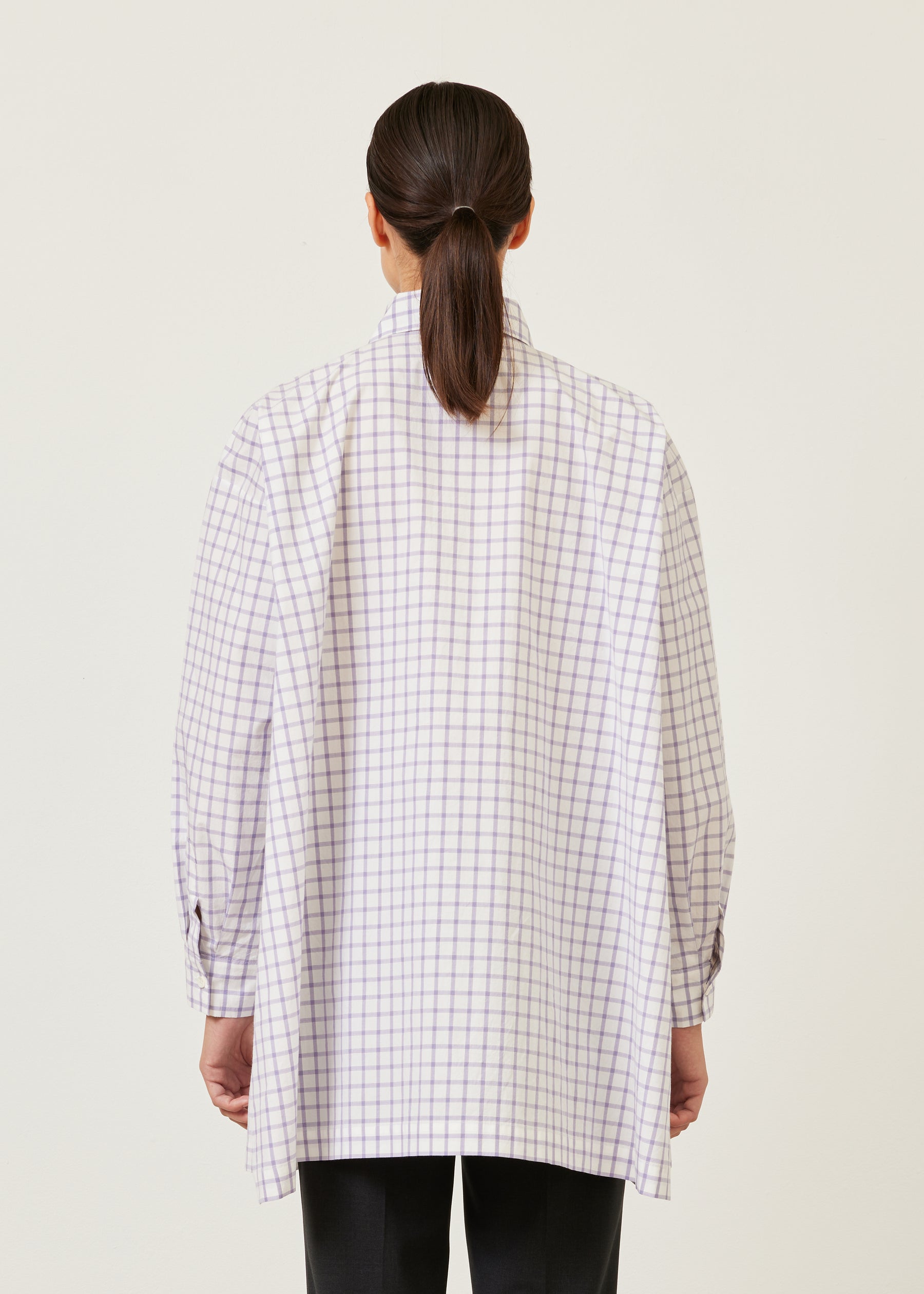 cotton slim a-line shirt with collar and stepped insert - long plus