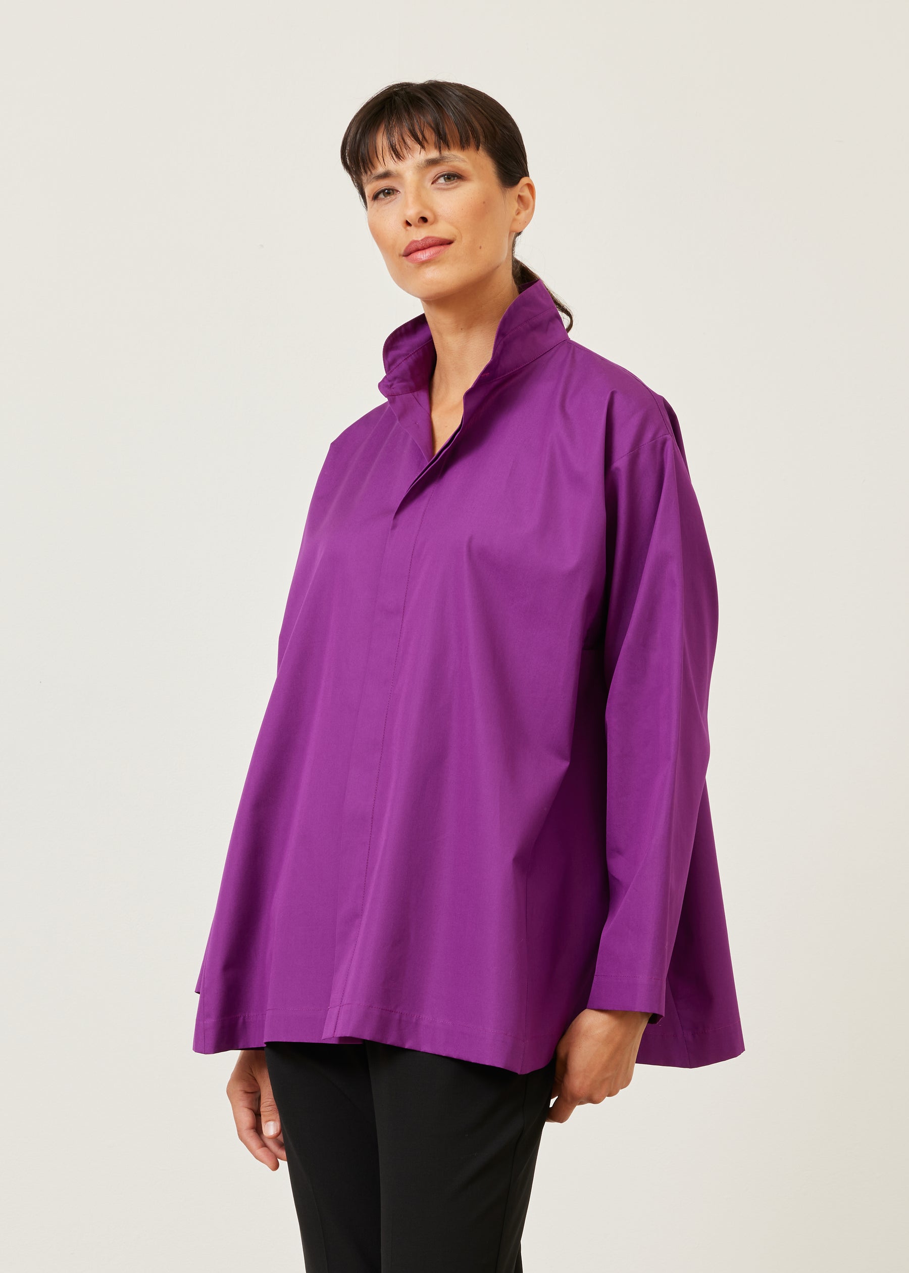 side panelled shirt with double stand collar - long