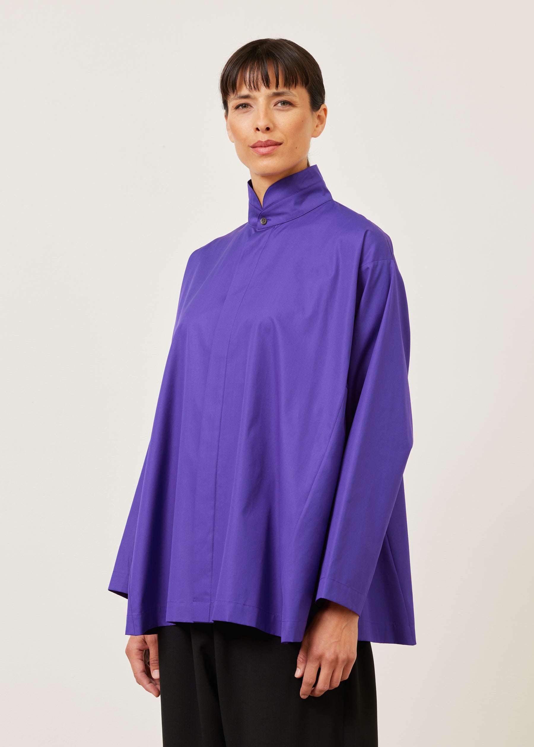 side panelled shirt with double stand collar - long