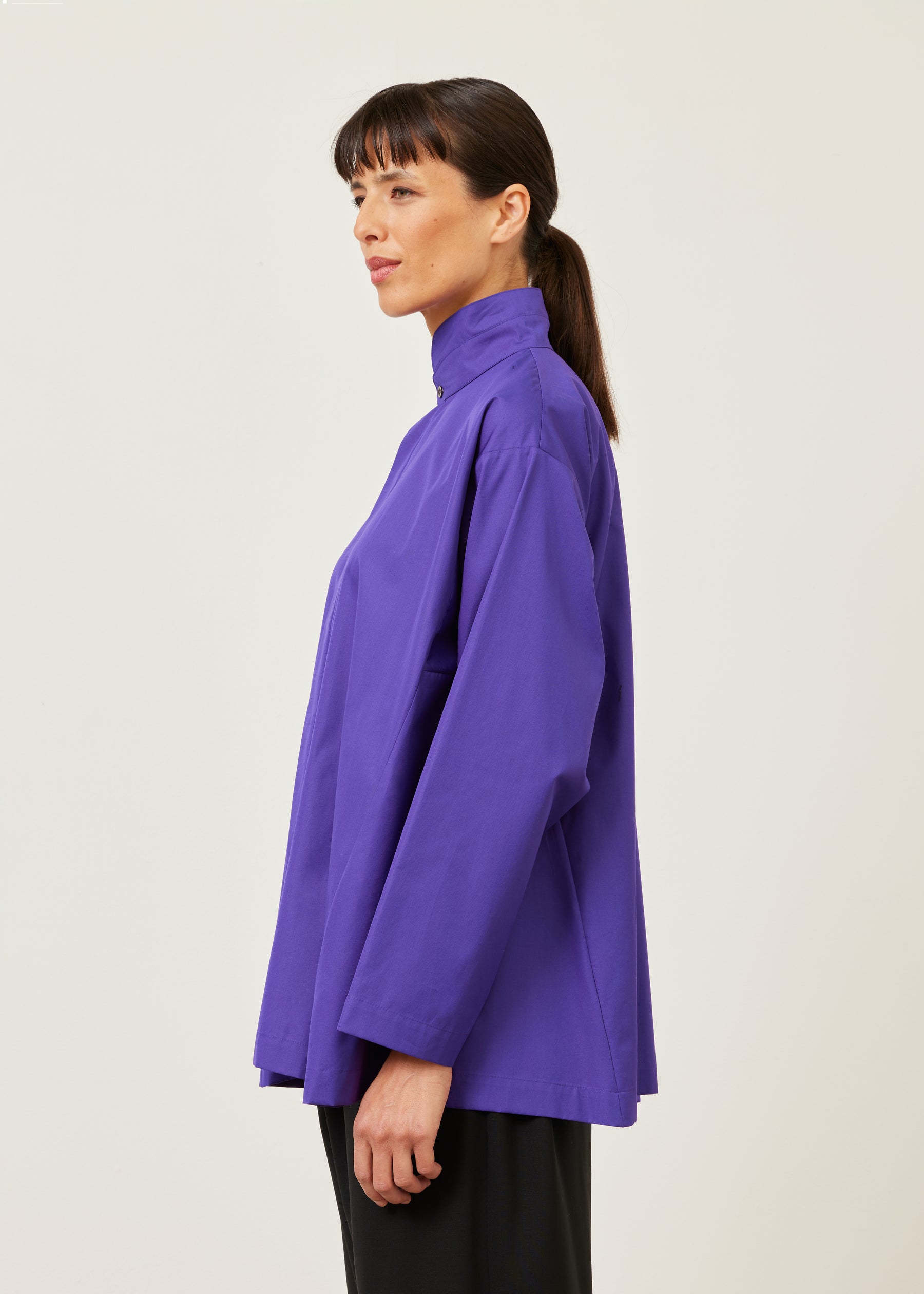 side panelled shirt with double stand collar - long