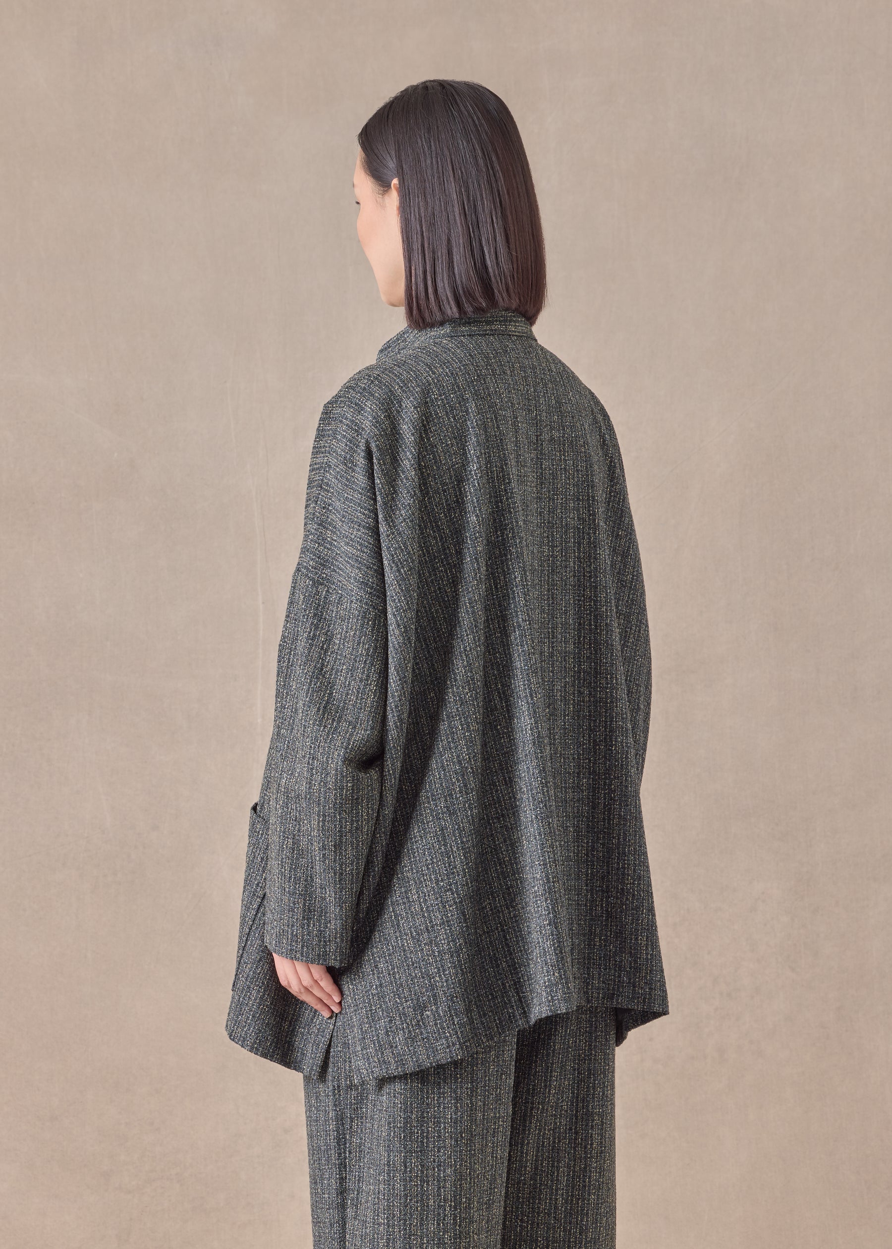 wool silk mix wide mandarin jacket - long