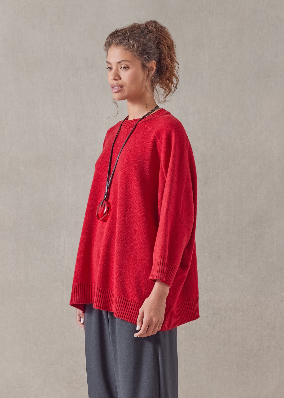 cashmere sloped shoulder round neck - long