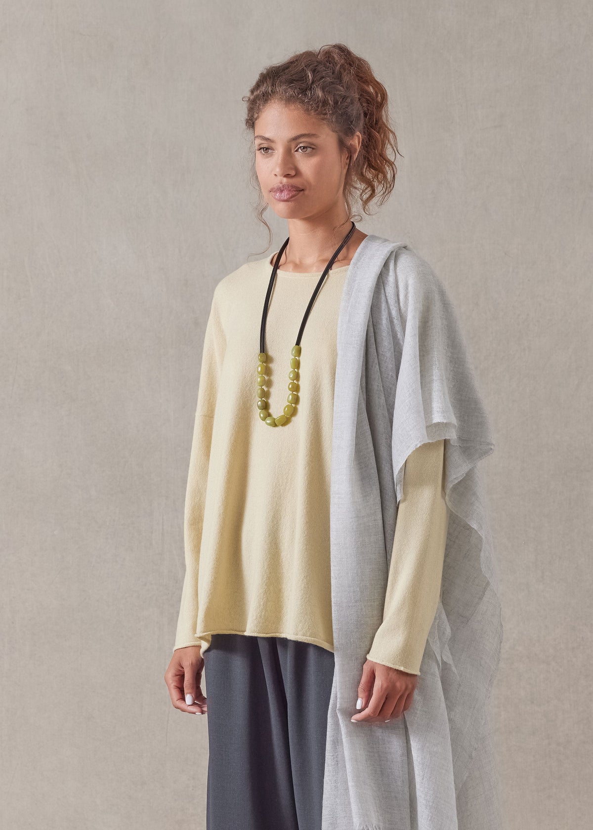 cashmere slim sleeve raw edge bateau neck - mid plus