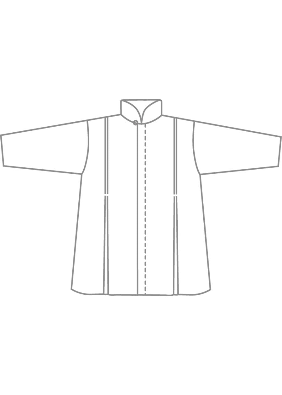 silk pleated shoulder swing shirt with chinese collar - long
