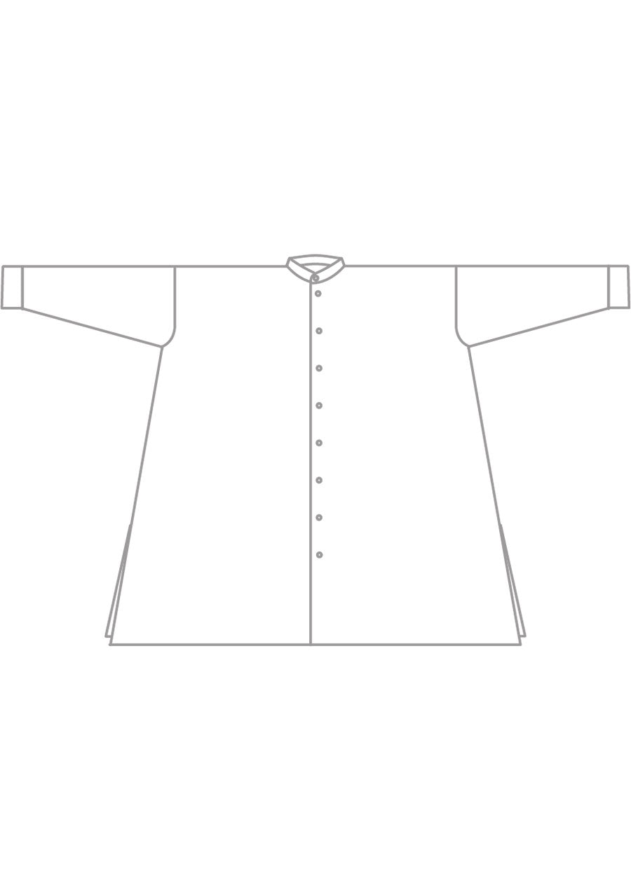 silk wide a-line collarless shirt - very long with slits